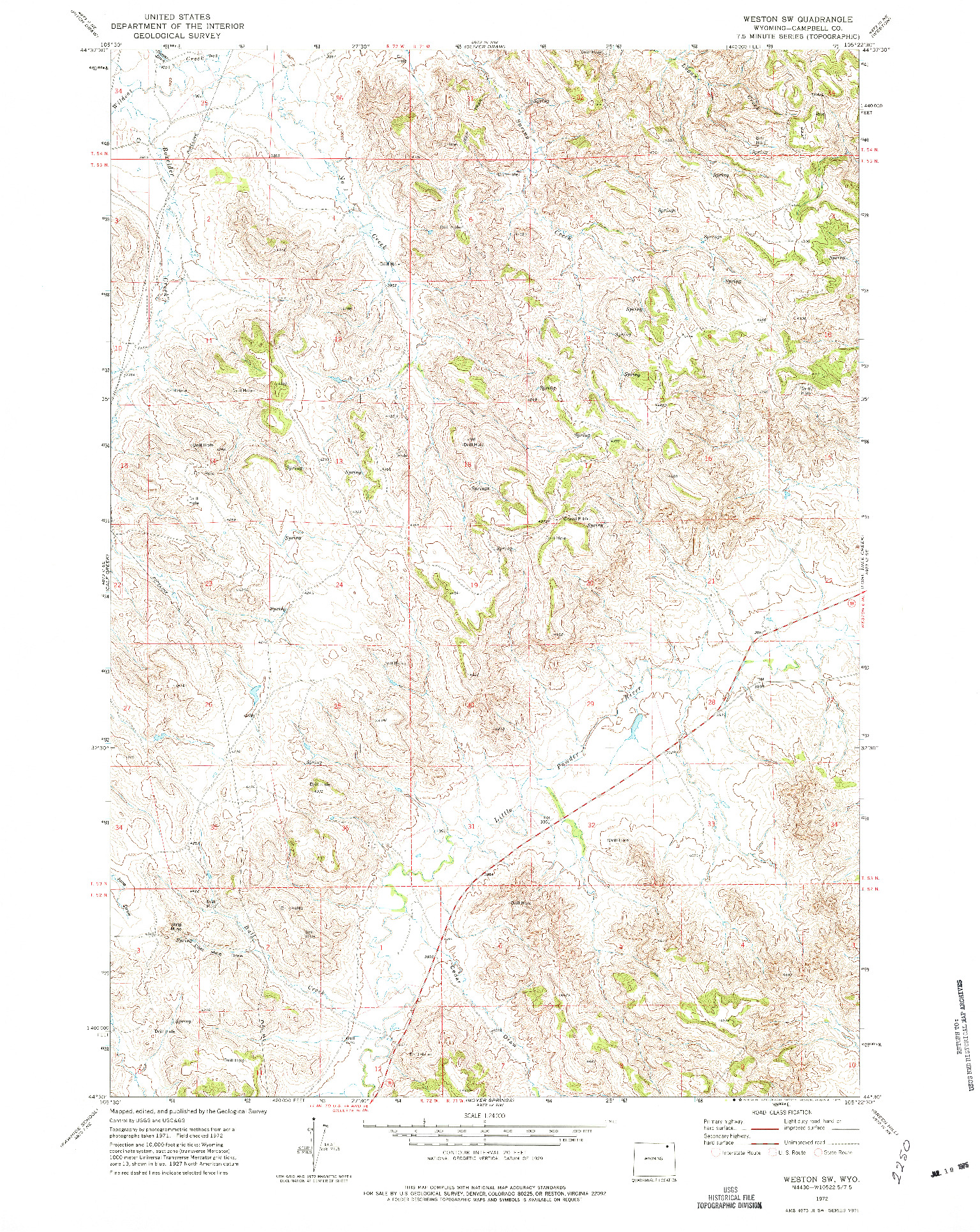 USGS 1:24000-SCALE QUADRANGLE FOR WESTON SW, WY 1972