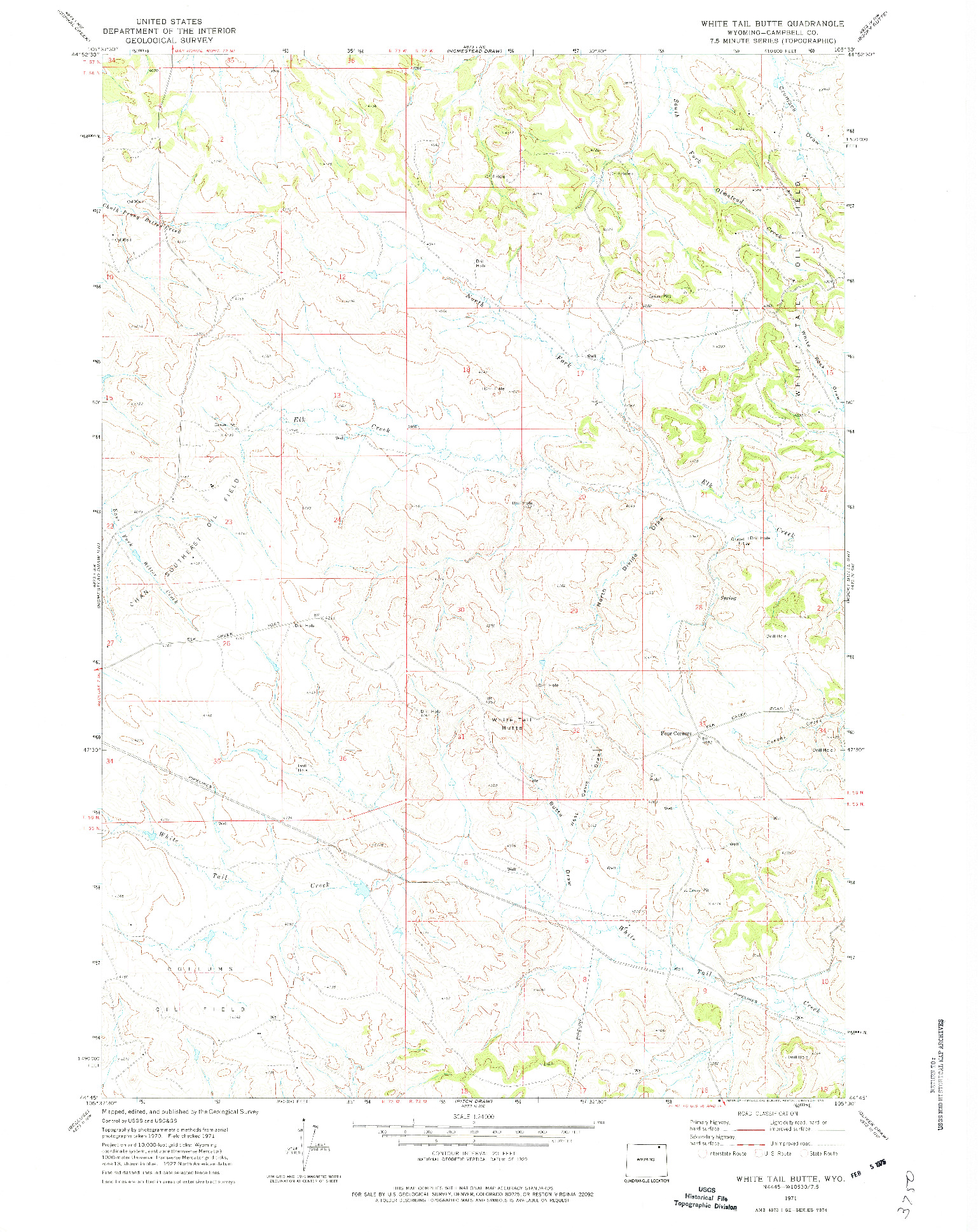 USGS 1:24000-SCALE QUADRANGLE FOR WHITE TAIL BUTTE, WY 1971