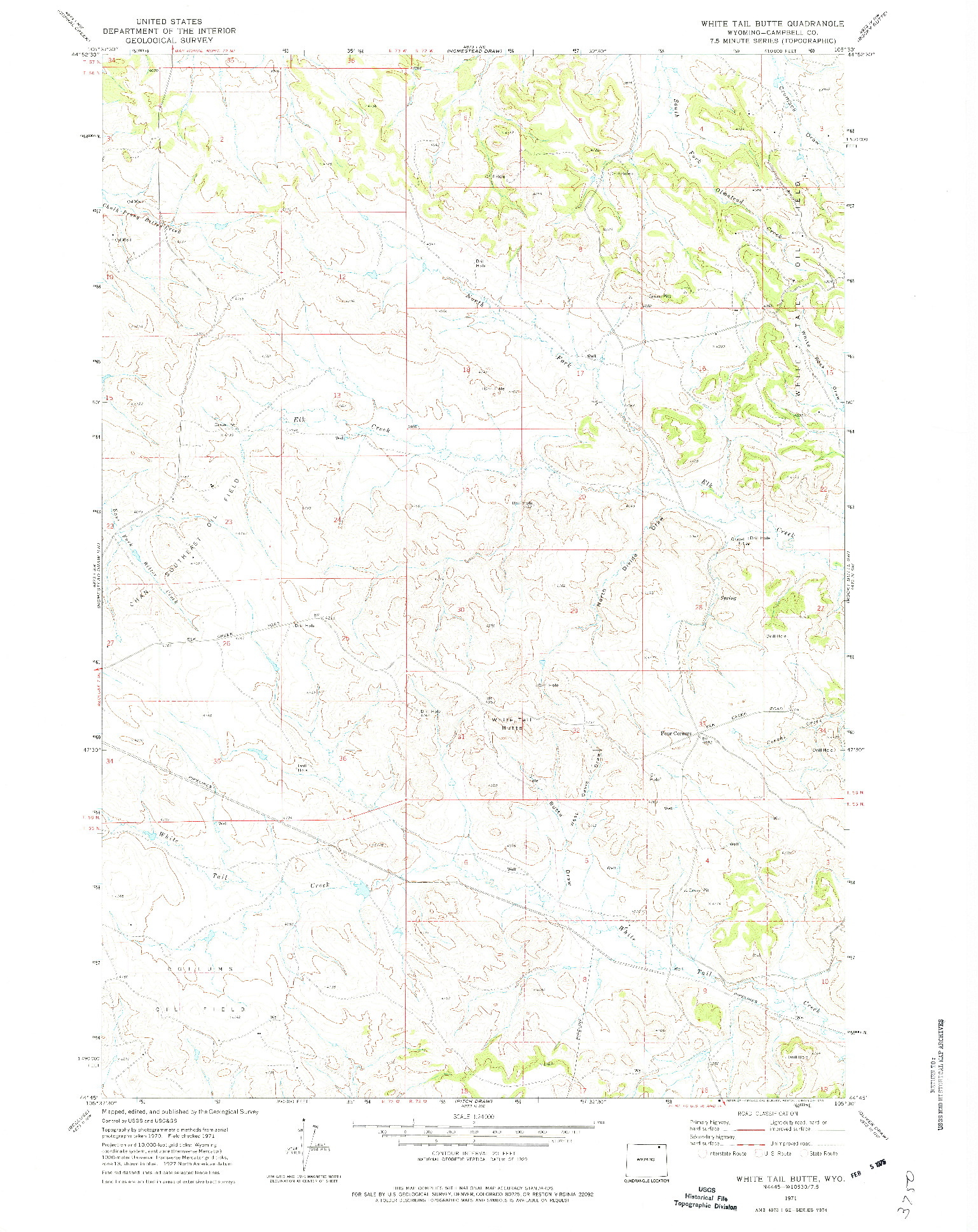 USGS 1:24000-SCALE QUADRANGLE FOR WHITE TAIL BUTTE, WY 1971