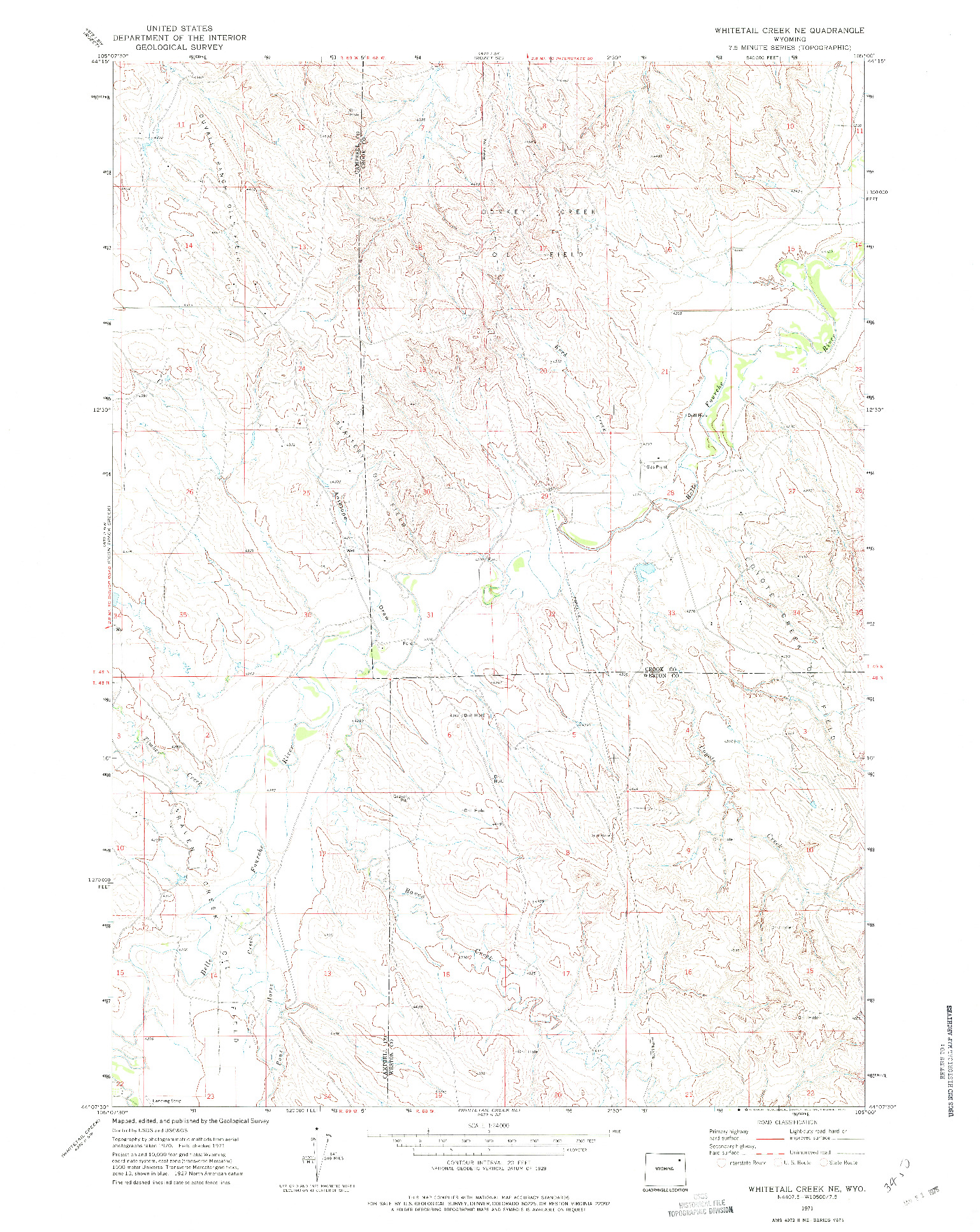 USGS 1:24000-SCALE QUADRANGLE FOR WHITETAIL CREEK NE, WY 1971