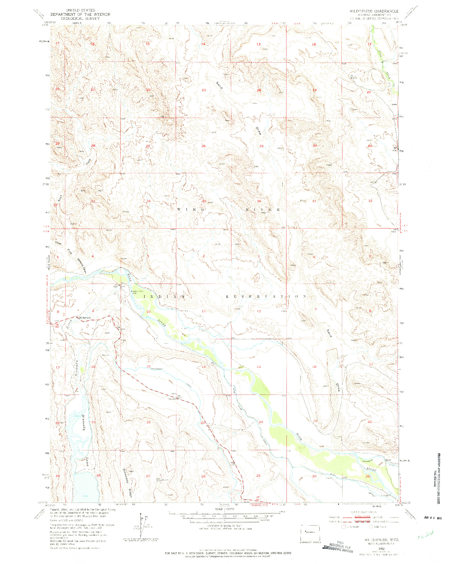 USGS 1:24000-SCALE QUADRANGLE FOR WILDERNESS, WY 1952