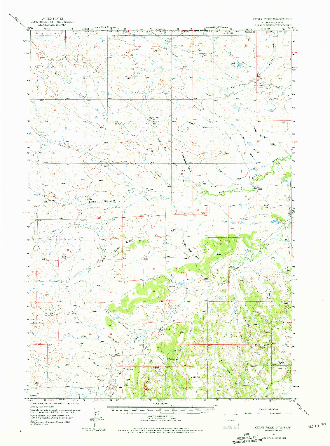 USGS 1:62500-SCALE QUADRANGLE FOR CEDAR RIDGE, WY 1957