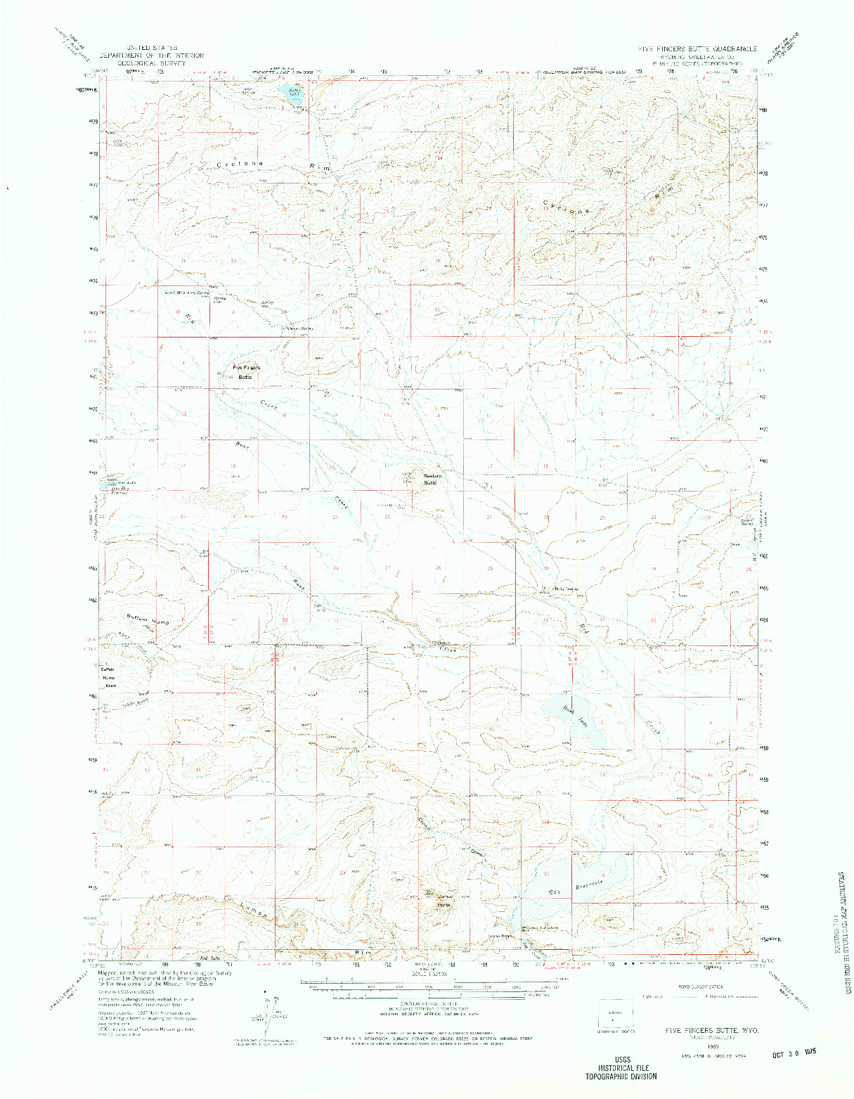 USGS 1:62500-SCALE QUADRANGLE FOR FIVE FINGERS BUTTE, WY 1960