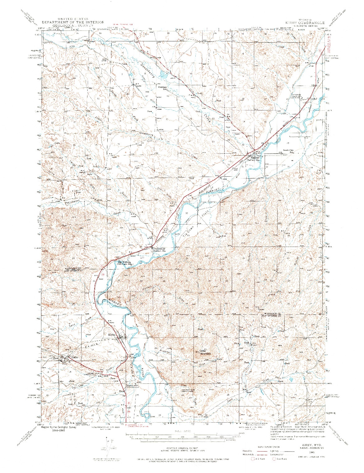 USGS 1:62500-SCALE QUADRANGLE FOR KIRBY, WY 1945