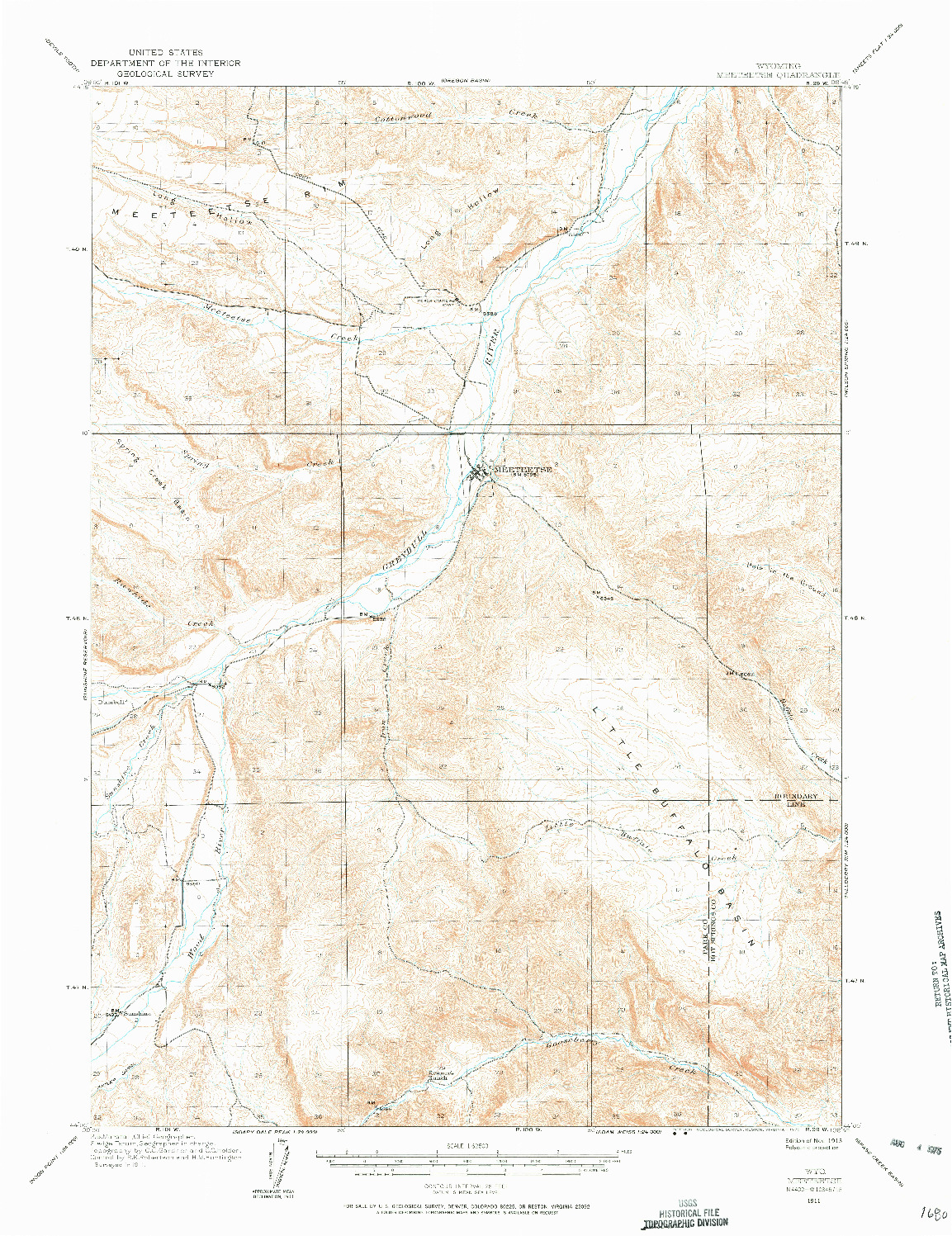USGS 1:62500-SCALE QUADRANGLE FOR MEETEETSE, WY 1913