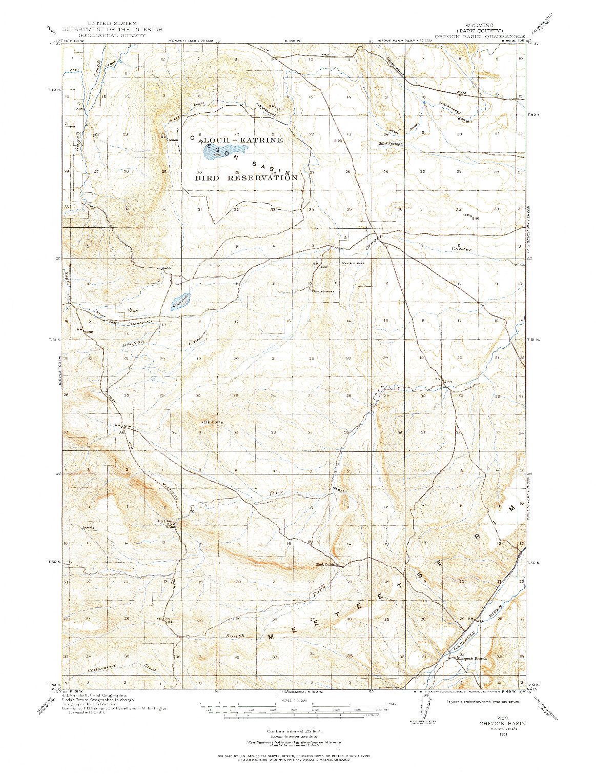 USGS 1:62500-SCALE QUADRANGLE FOR OREGON BASIN, WY 1911
