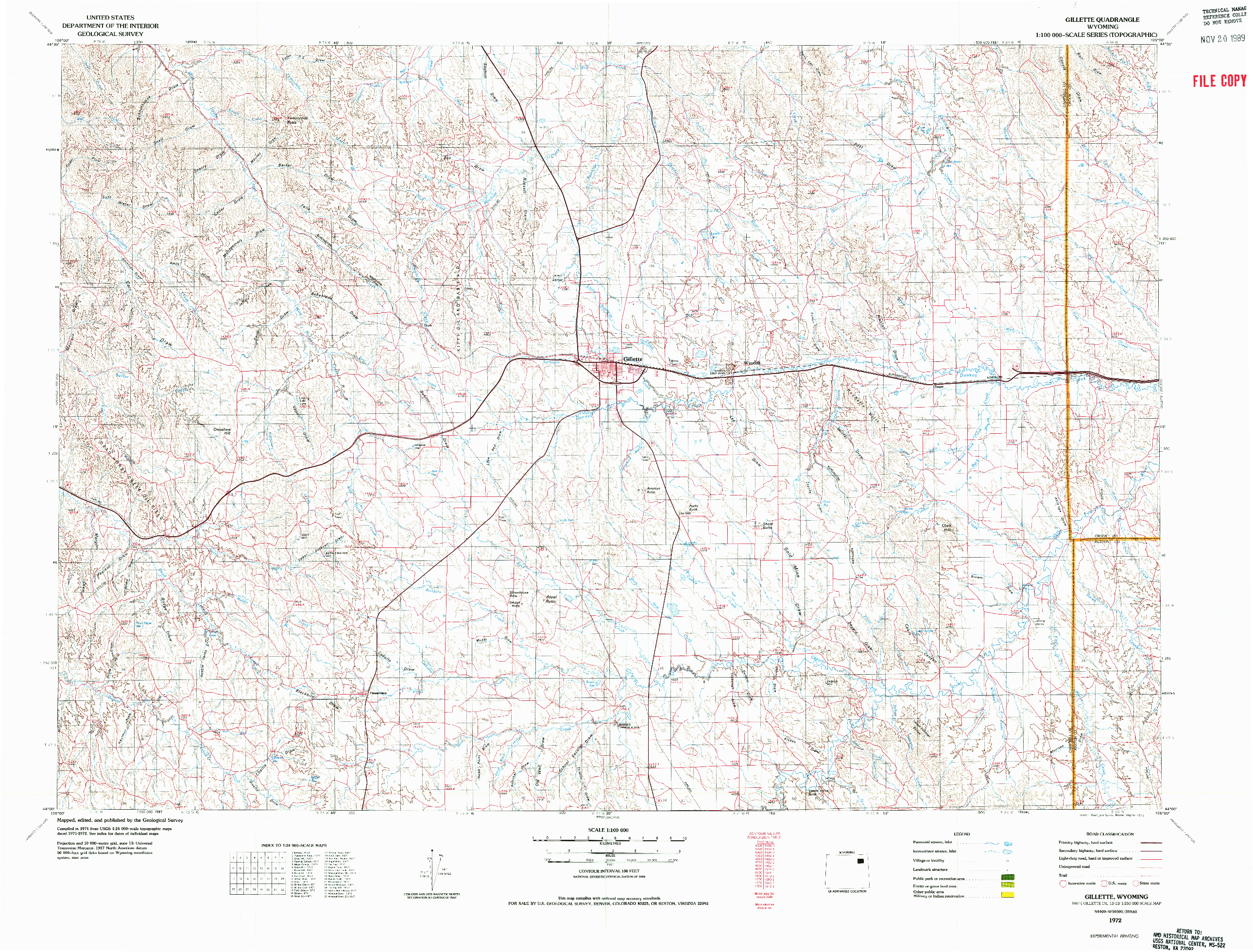 USGS 1:100000-SCALE QUADRANGLE FOR GILLETTE, WY 1972