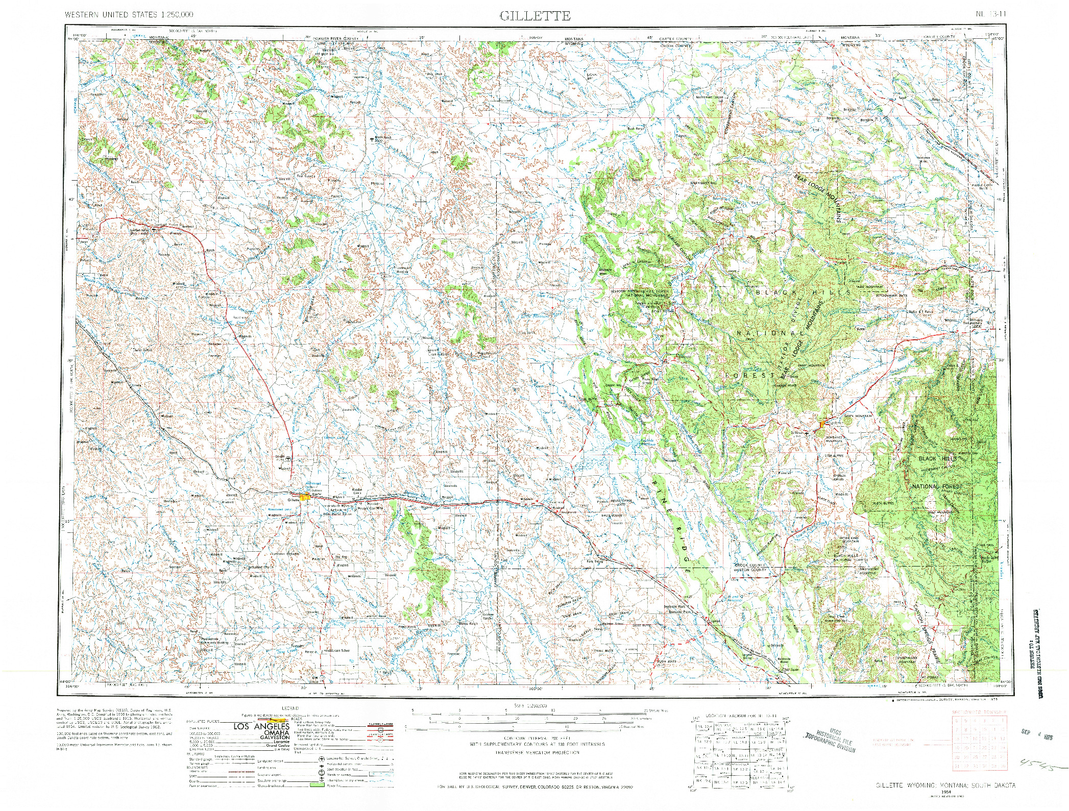 USGS 1:250000-SCALE QUADRANGLE FOR GILLETTE, WY 1954