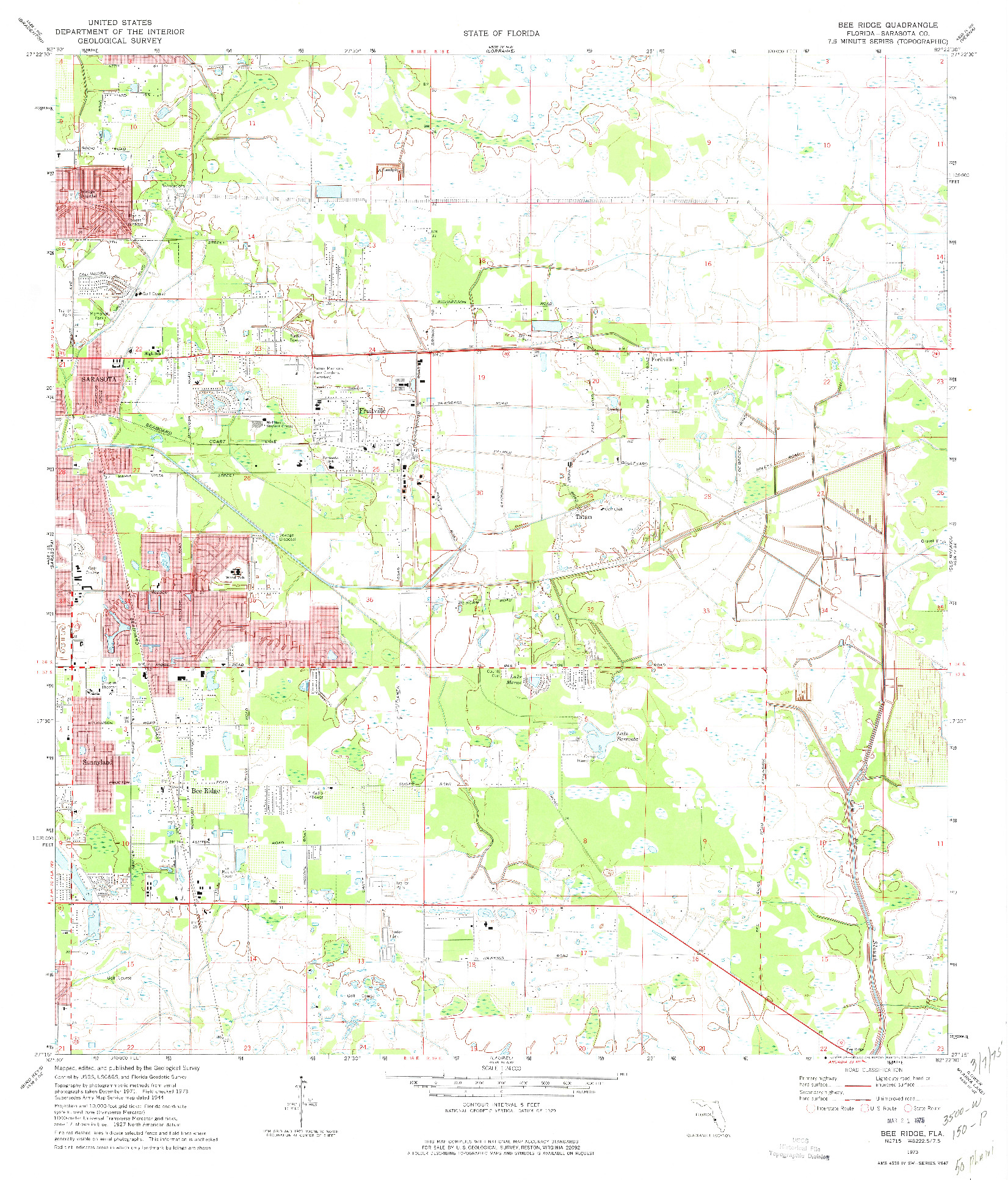 USGS 1:24000-SCALE QUADRANGLE FOR BEE RIDGE, FL 1973