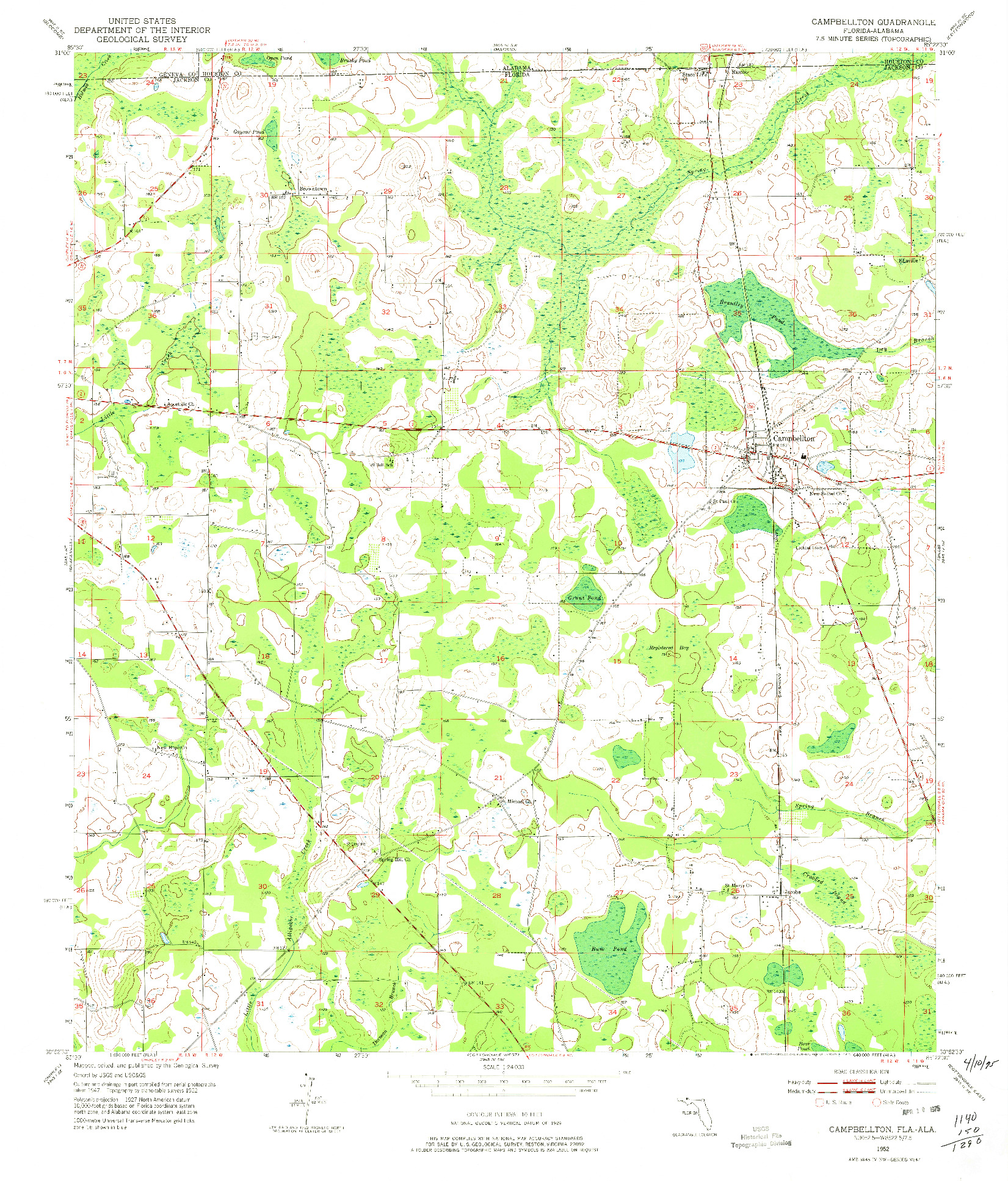 USGS 1:24000-SCALE QUADRANGLE FOR CAMPBELLTON, FL 1952