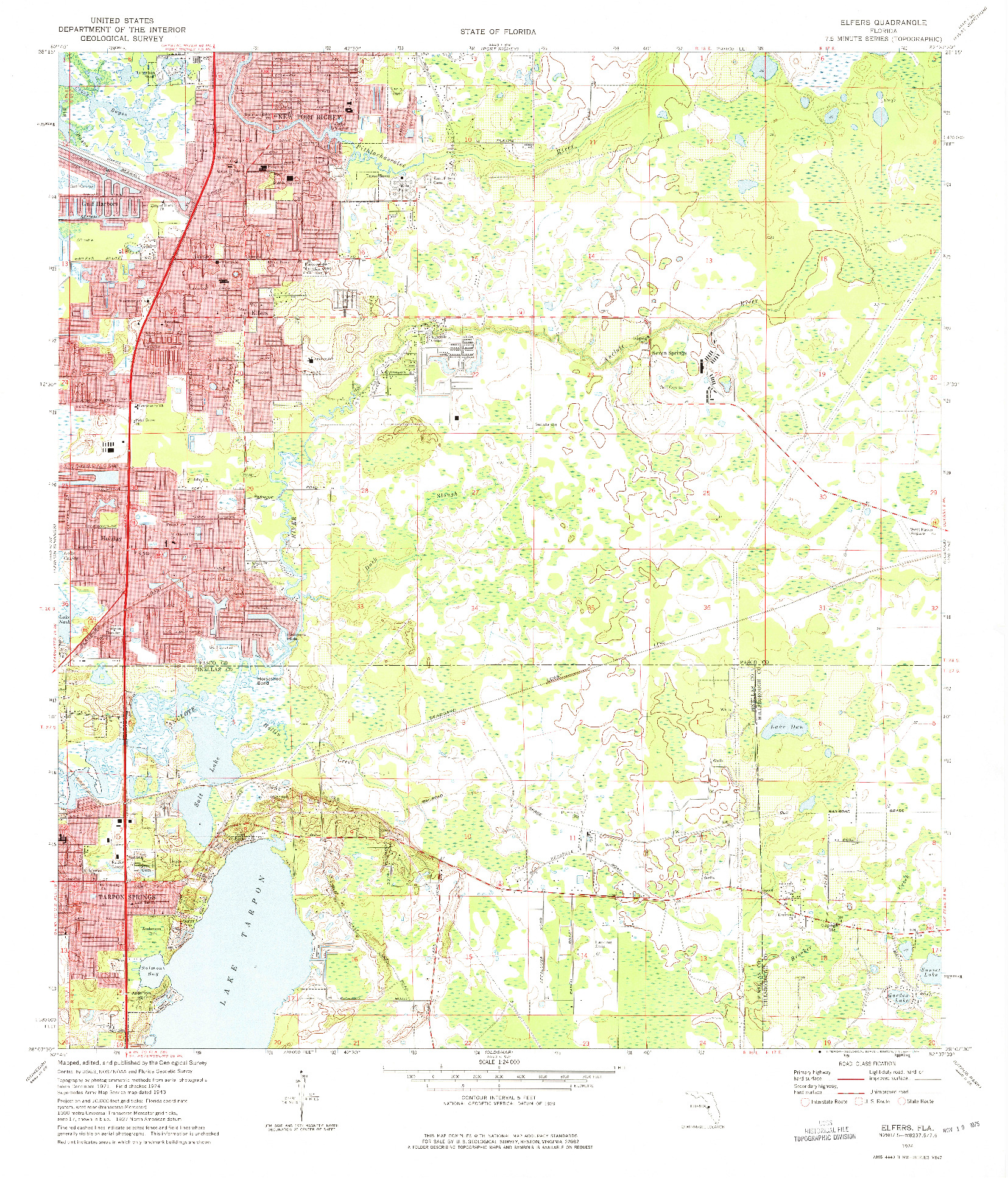 USGS 1:24000-SCALE QUADRANGLE FOR ELFERS, FL 1974