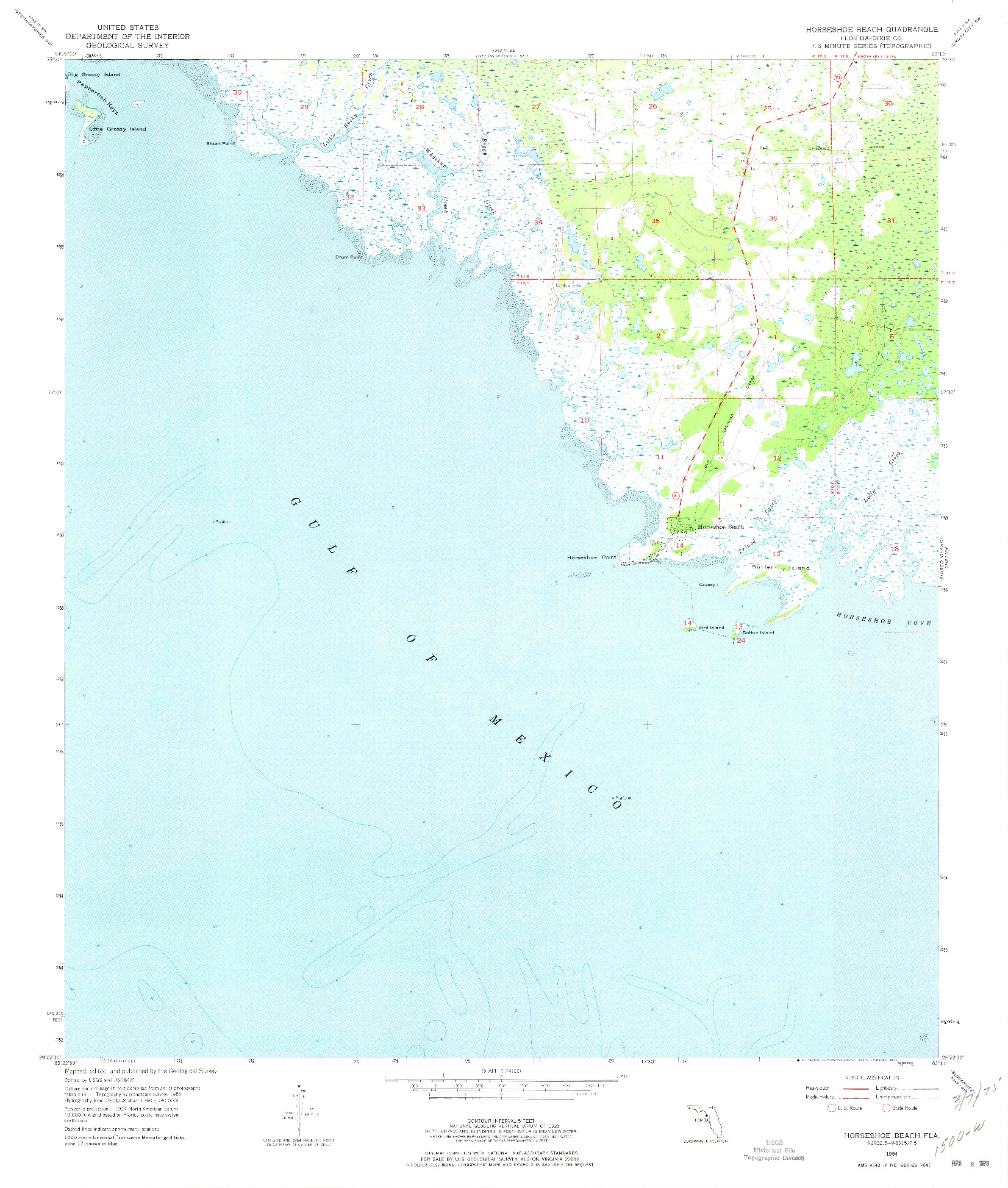 USGS 1:24000-SCALE QUADRANGLE FOR HORSESHOE BEACH, FL 1954