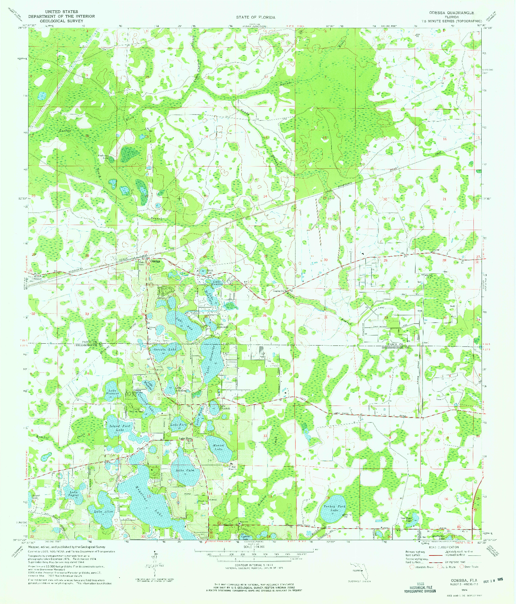 USGS 1:24000-SCALE QUADRANGLE FOR ODESSA, FL 1974