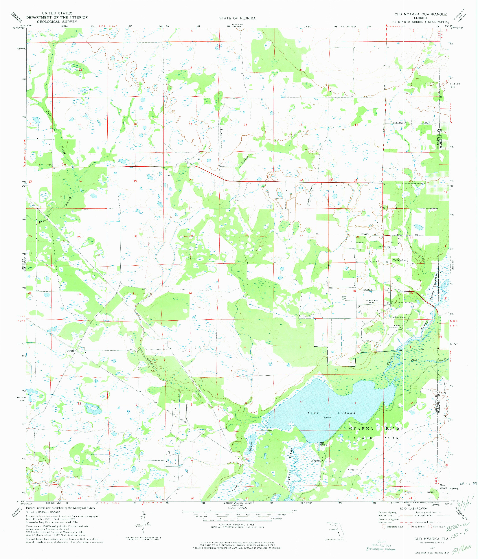 USGS 1:24000-SCALE QUADRANGLE FOR OLD MYAKKA, FL 1973