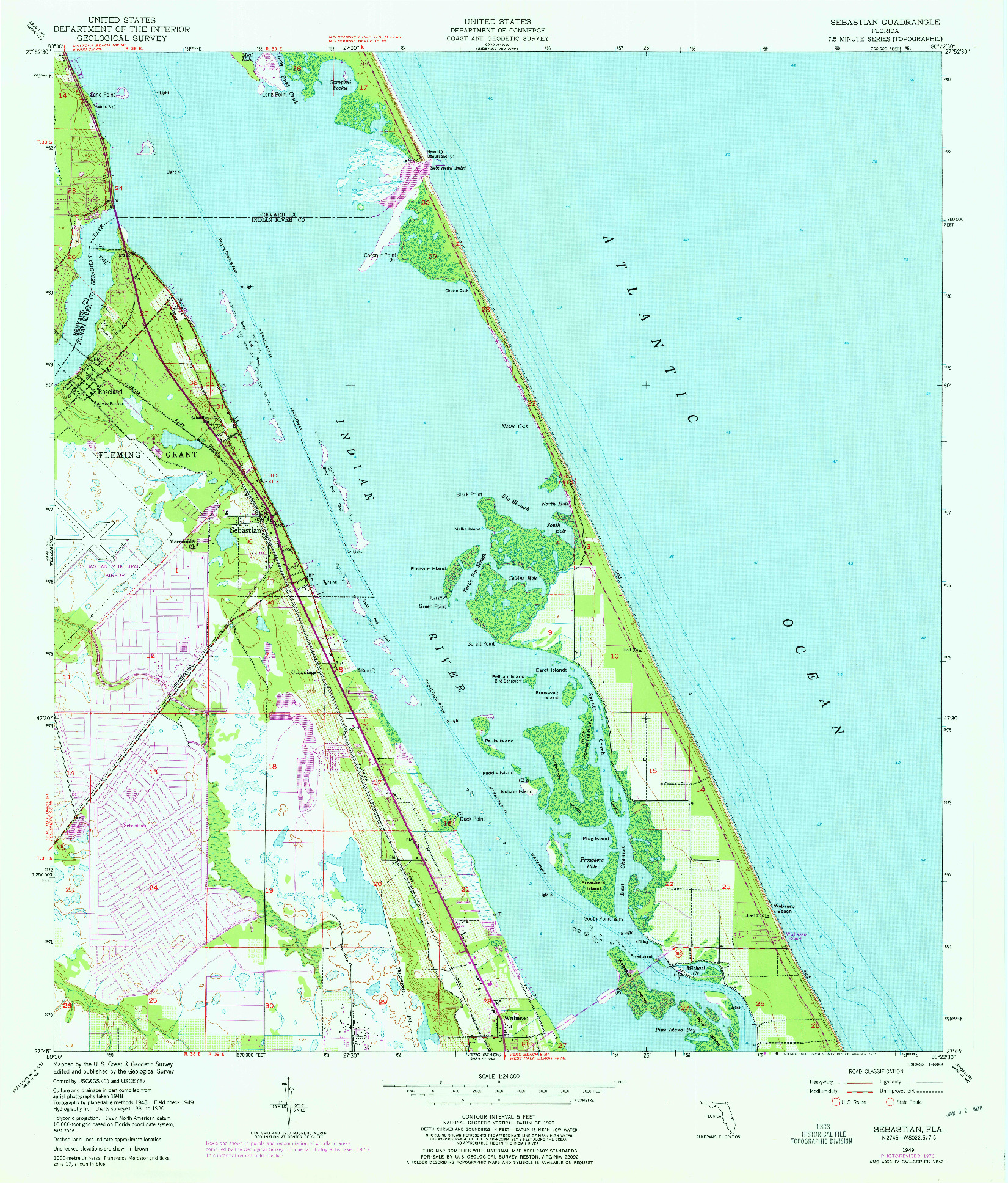 USGS 1:24000-SCALE QUADRANGLE FOR SEBASTIAN, FL 1949