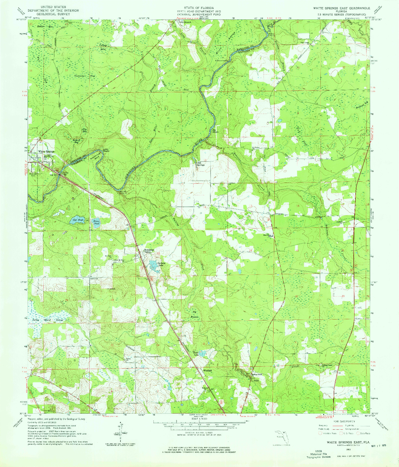USGS 1:24000-SCALE QUADRANGLE FOR WHITE SPRINGS EAST, FL 1961