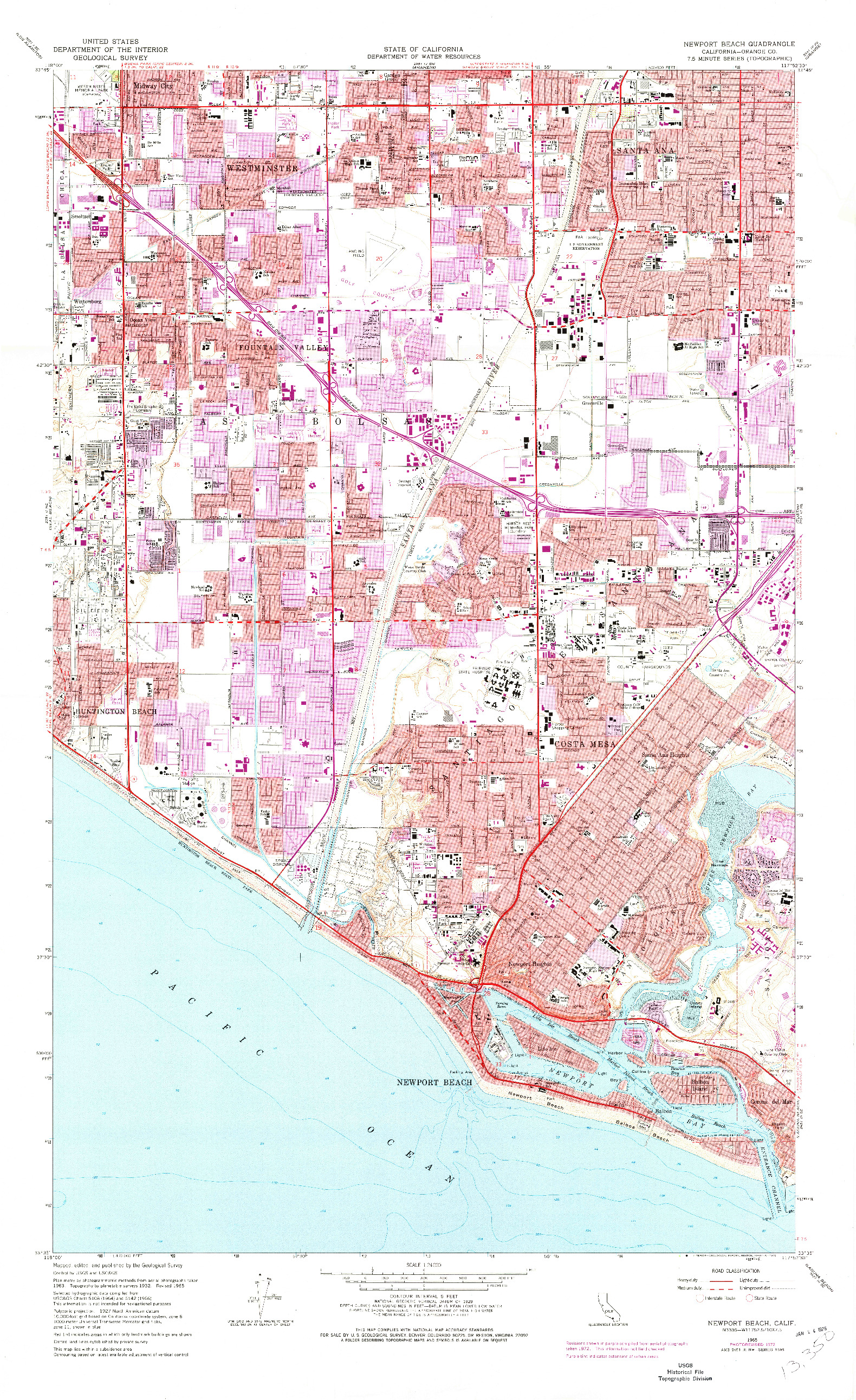 USGS 1:24000-SCALE QUADRANGLE FOR NEWPORT BEACH, CA 1965