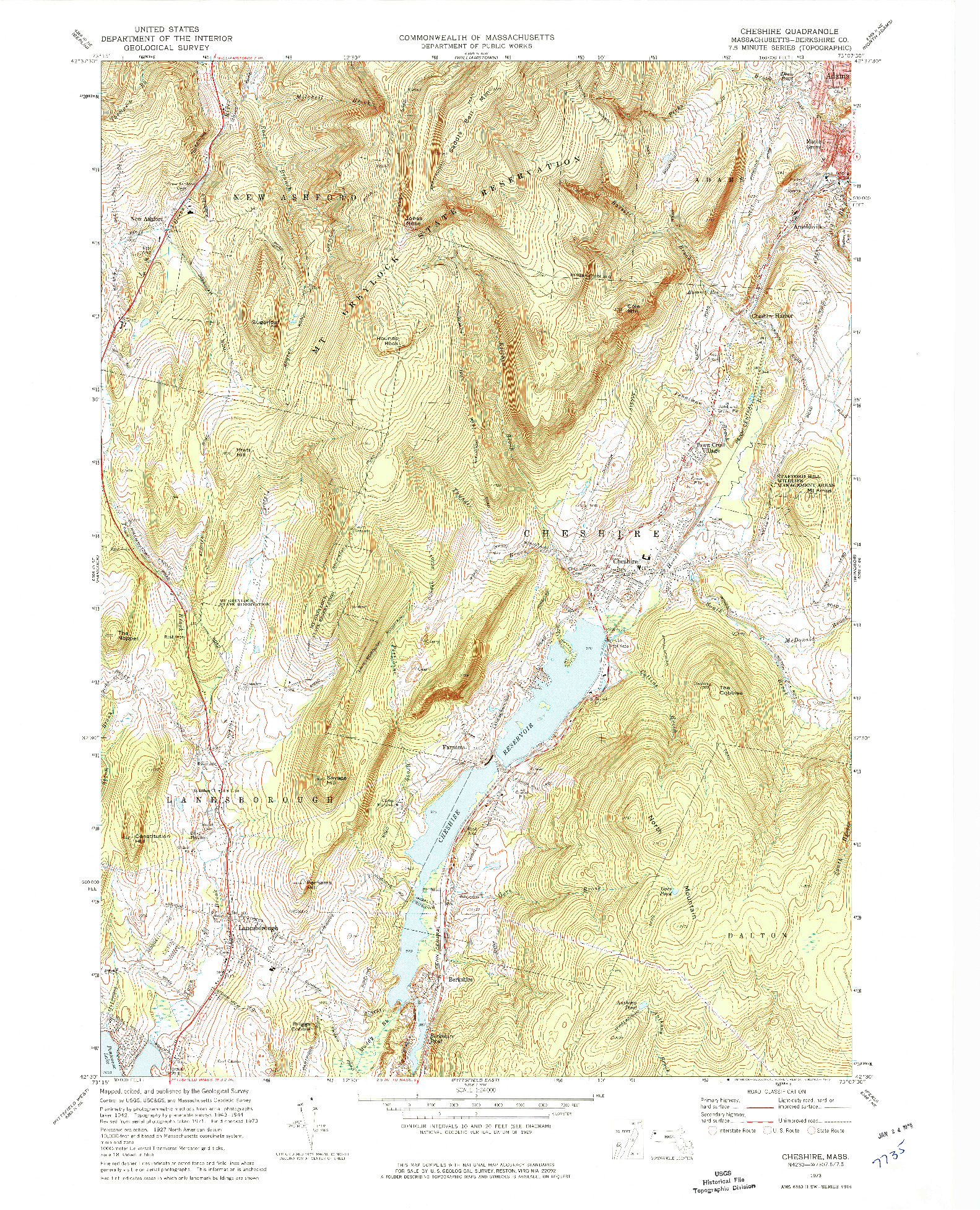 USGS 1:24000-SCALE QUADRANGLE FOR CHESHIRE, MA 1973