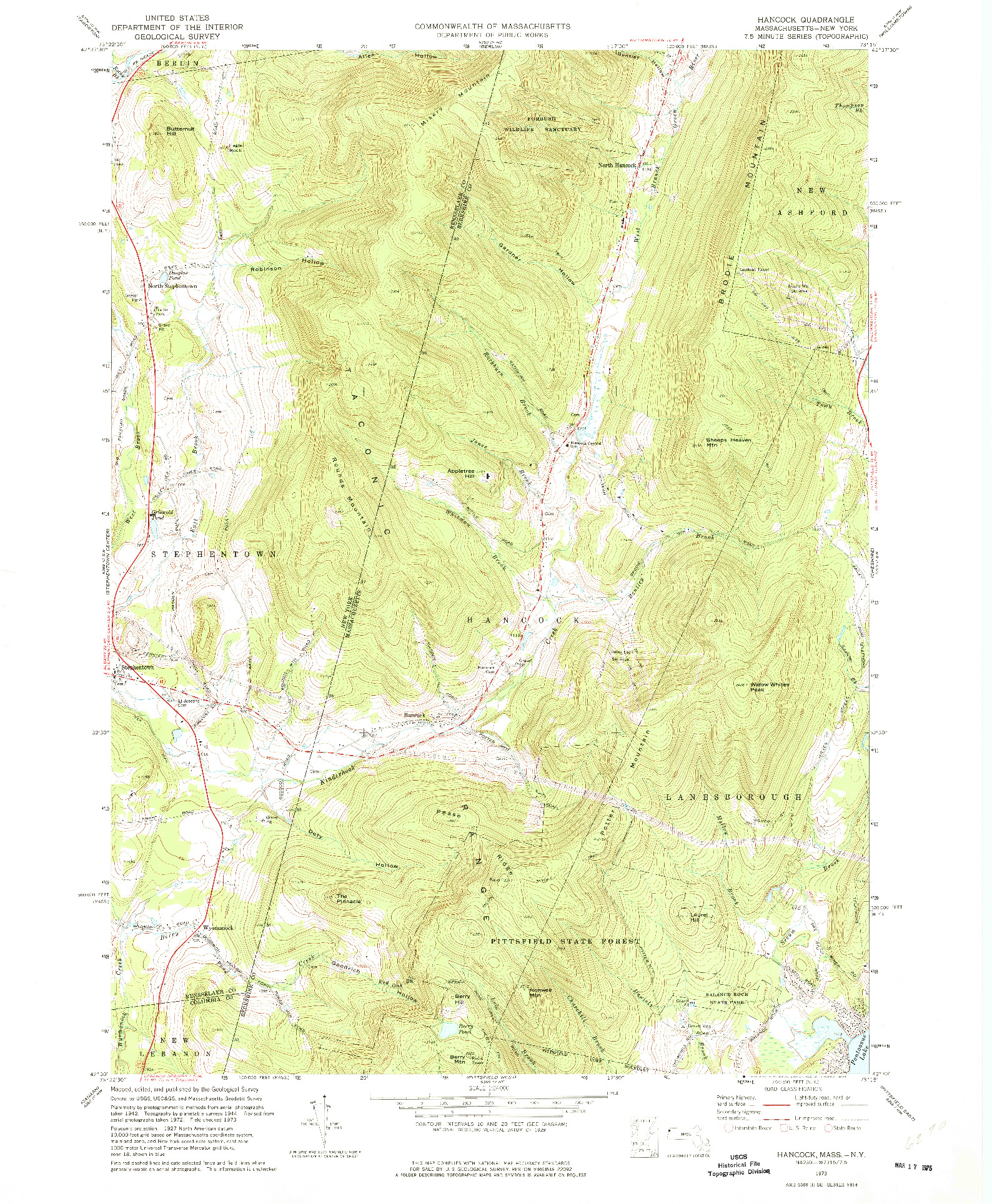 USGS 1:24000-SCALE QUADRANGLE FOR HANCOCK, MA 1973