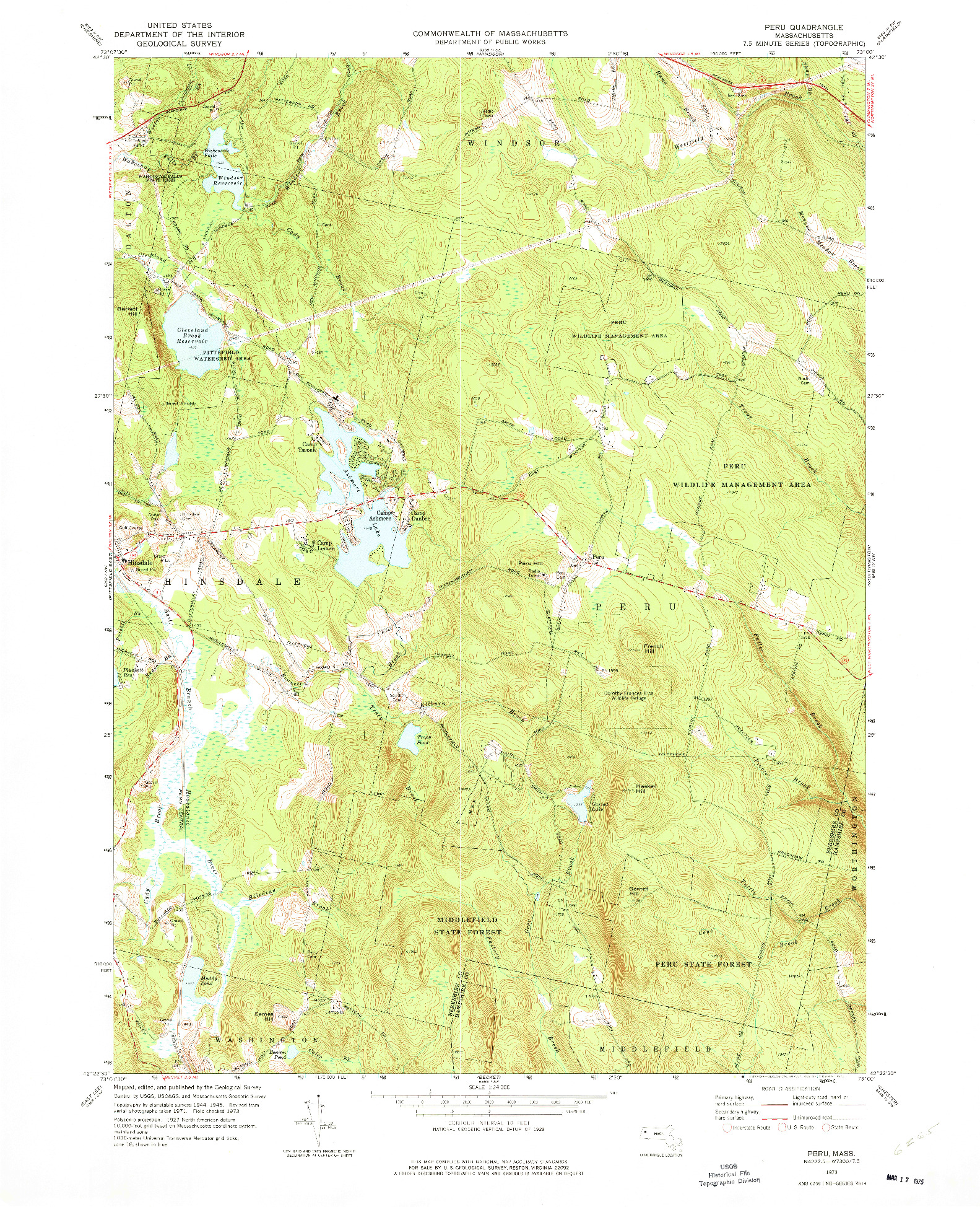 USGS 1:24000-SCALE QUADRANGLE FOR PERU, MA 1973