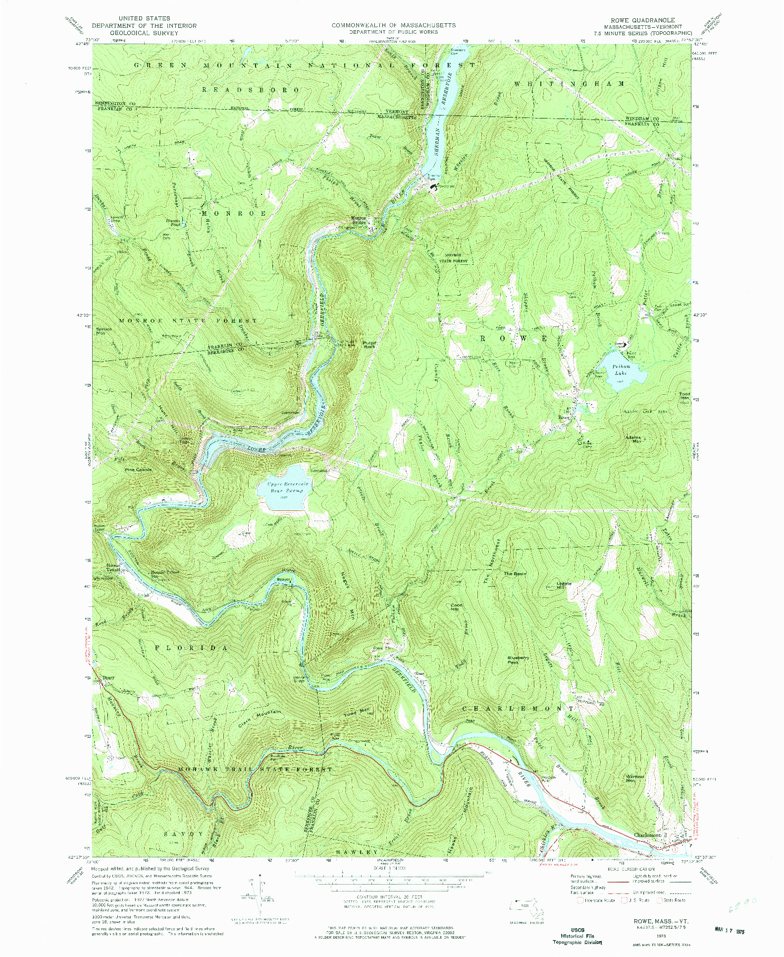 USGS 1:24000-SCALE QUADRANGLE FOR ROWE, MA 1973