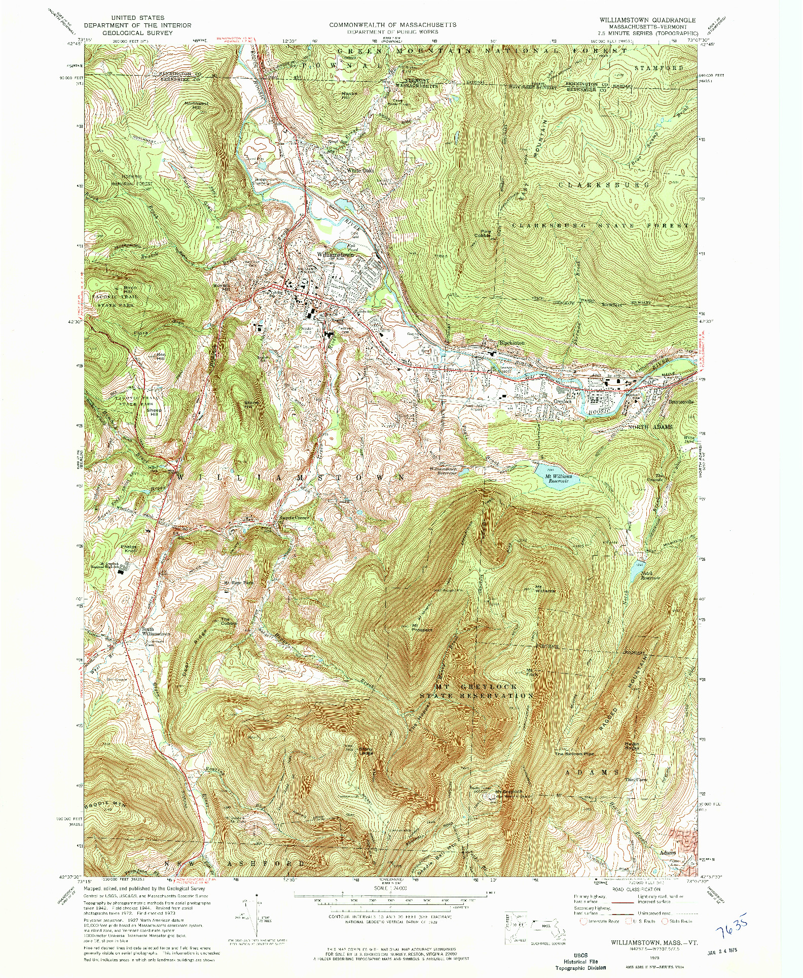 USGS 1:24000-SCALE QUADRANGLE FOR WILLIAMSTOWN, MA 1973