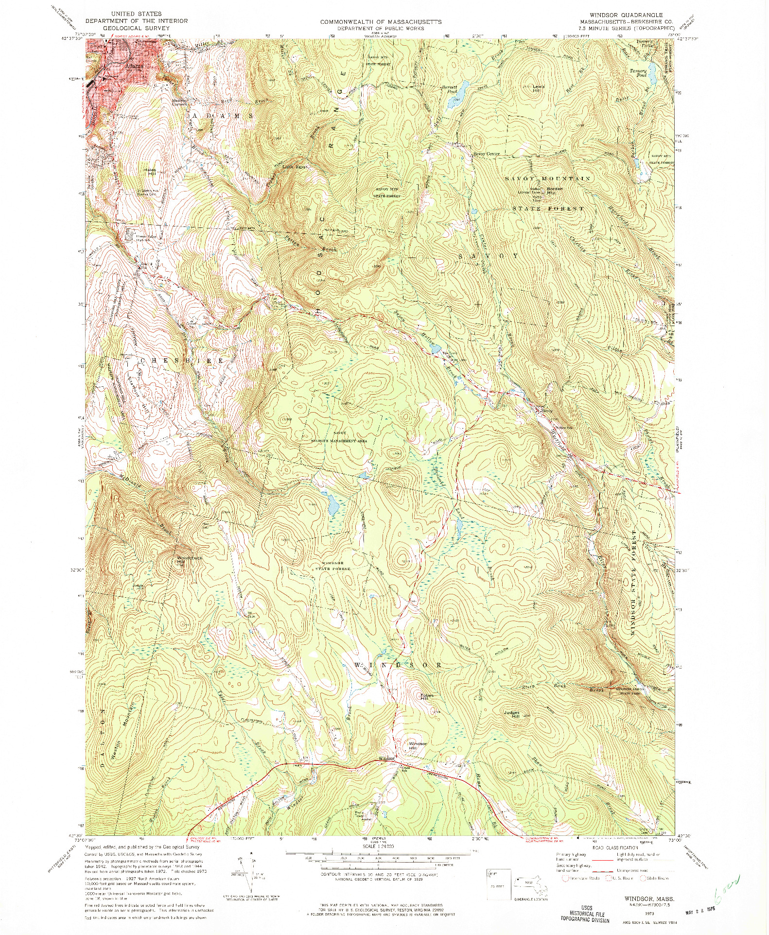 USGS 1:24000-SCALE QUADRANGLE FOR WINDSOR, MA 1973