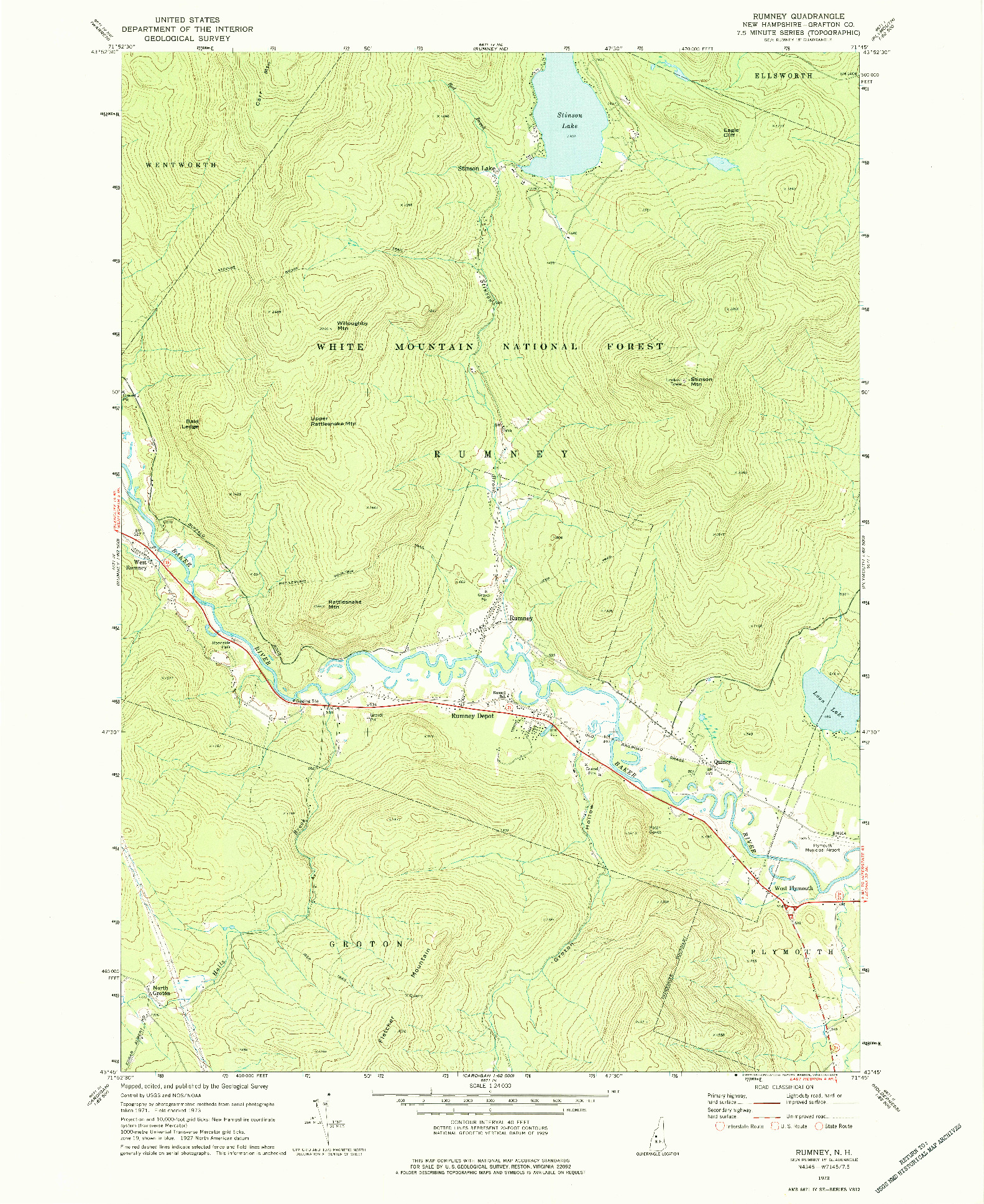 USGS 1:24000-SCALE QUADRANGLE FOR RUMNEY, NH 1973