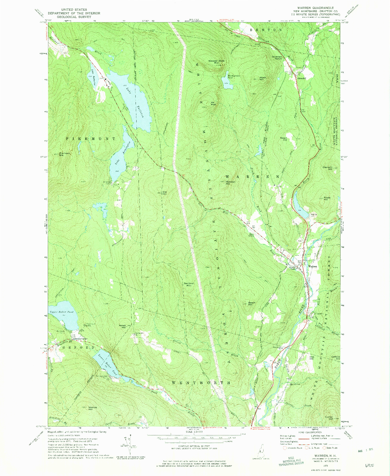 USGS 1:24000-SCALE QUADRANGLE FOR WARREN, NH 1973