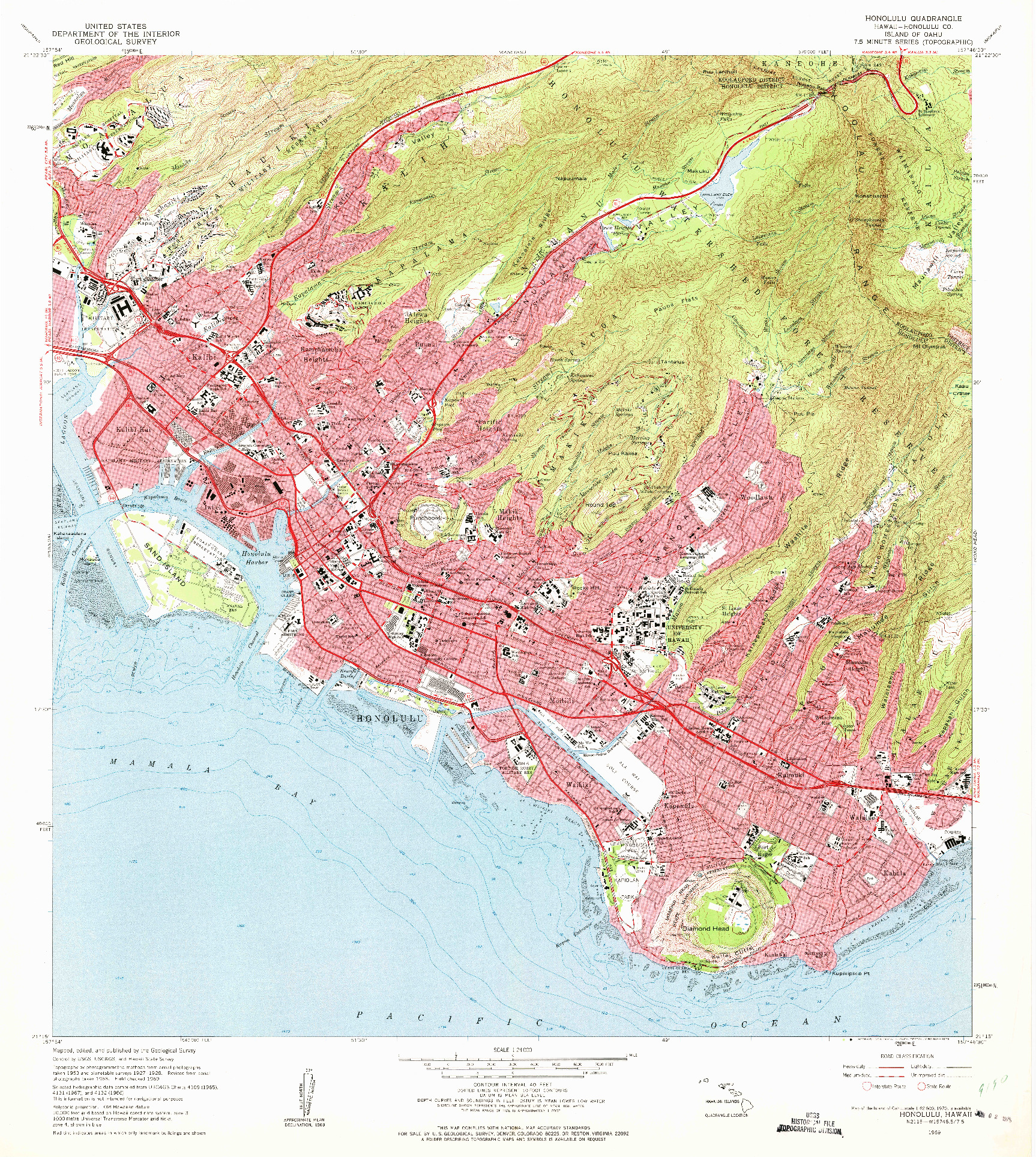 USGS 1:24000-SCALE QUADRANGLE FOR HONOLULU, HI 1969