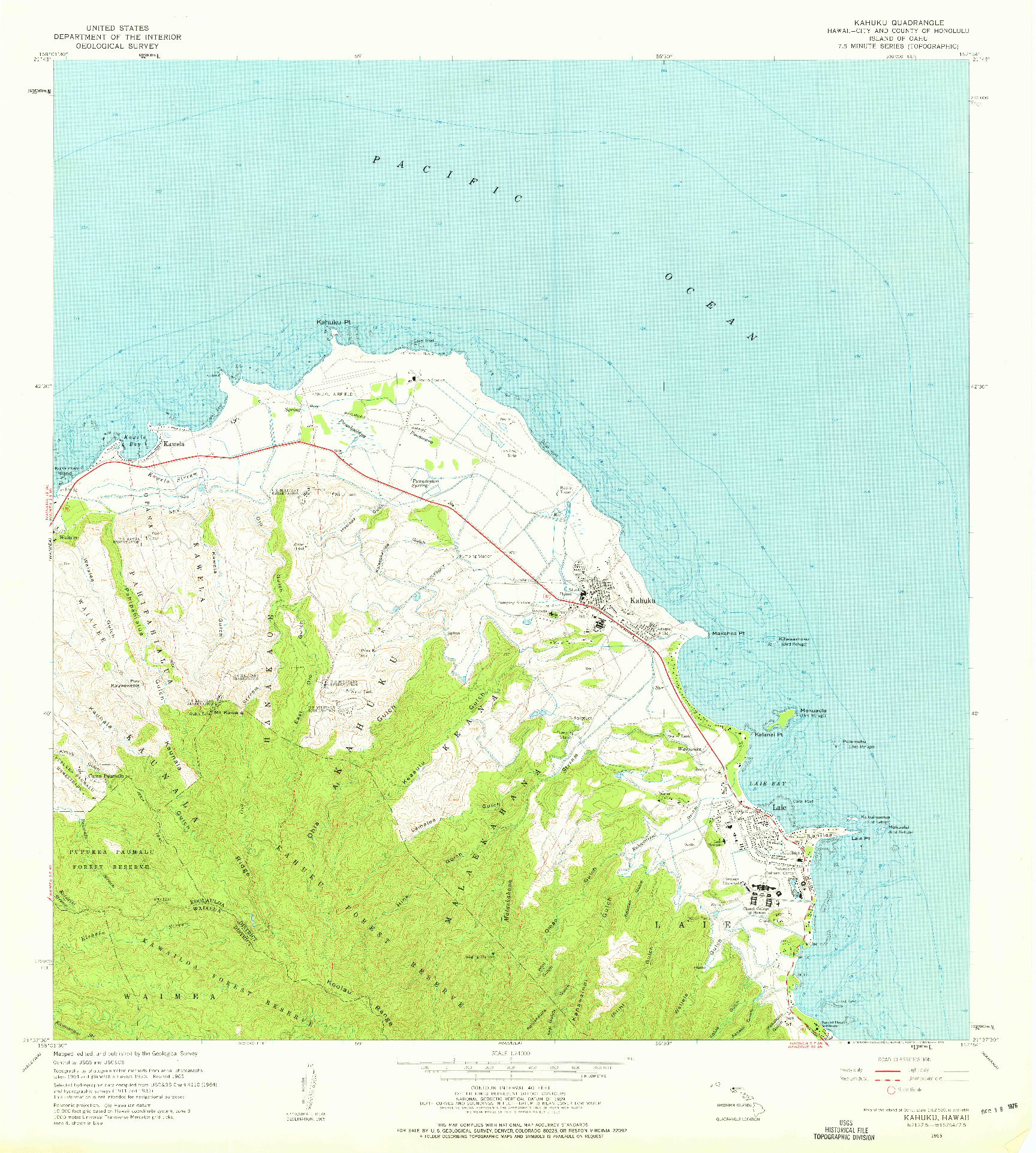 USGS 1:24000-SCALE QUADRANGLE FOR KAHUKU, HI 1965