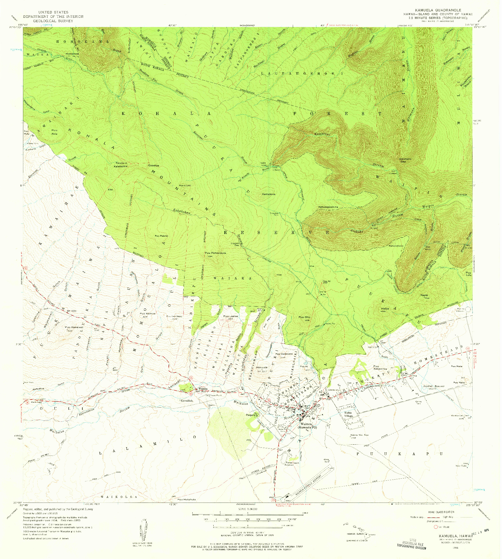 USGS 1:24000-SCALE QUADRANGLE FOR KAMUELA, HI 1956