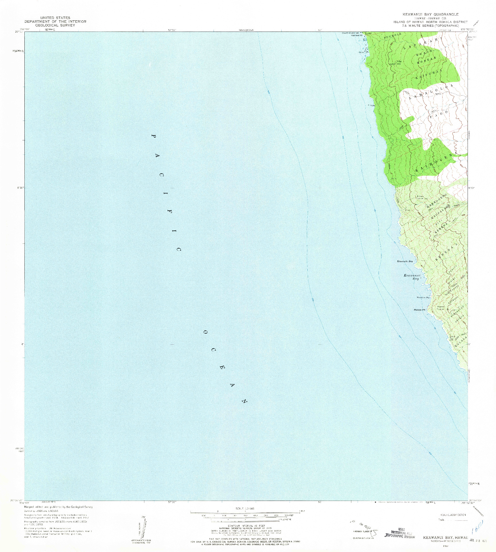 USGS 1:24000-SCALE QUADRANGLE FOR KEAWANUI BAY, HI 1957