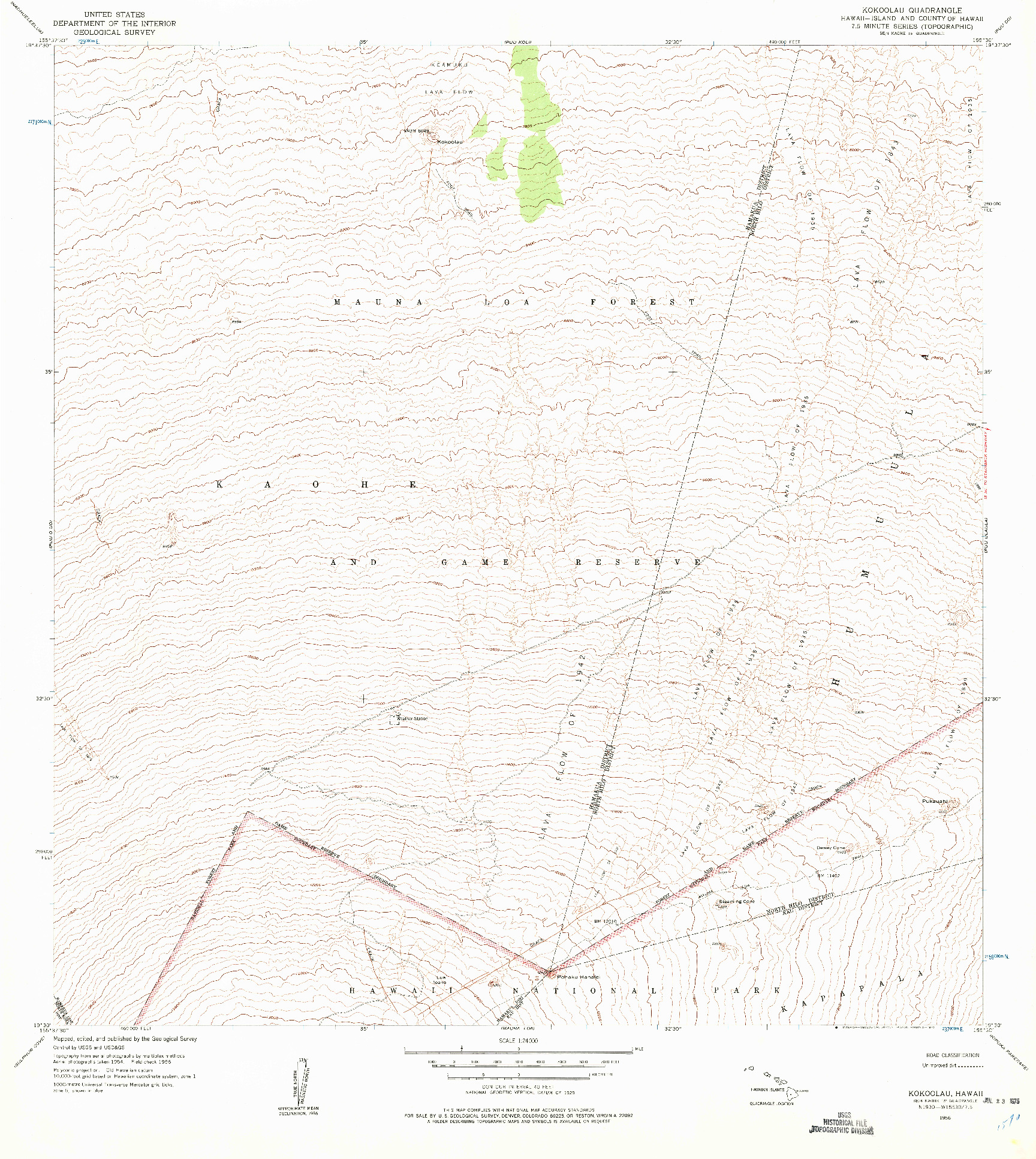 USGS 1:24000-SCALE QUADRANGLE FOR KOKOOLAU, HI 1956