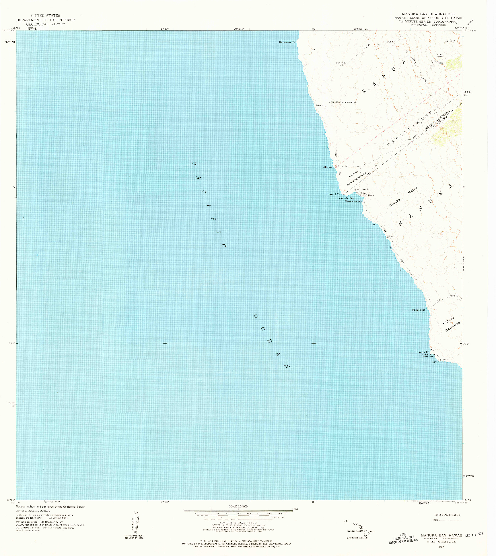 USGS 1:24000-SCALE QUADRANGLE FOR MANUKA BAY, HI 1962
