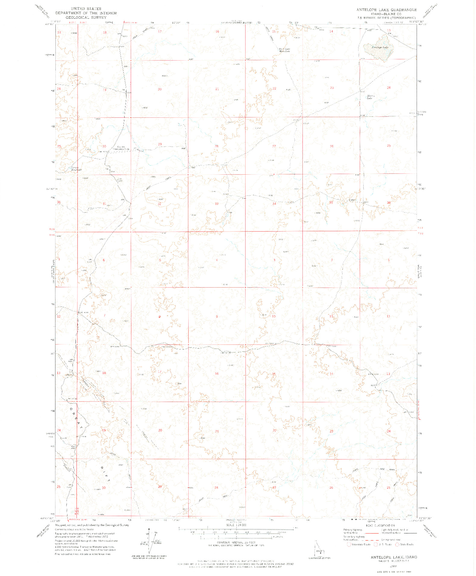 USGS 1:24000-SCALE QUADRANGLE FOR ANTELOPE LAKE, ID 1972