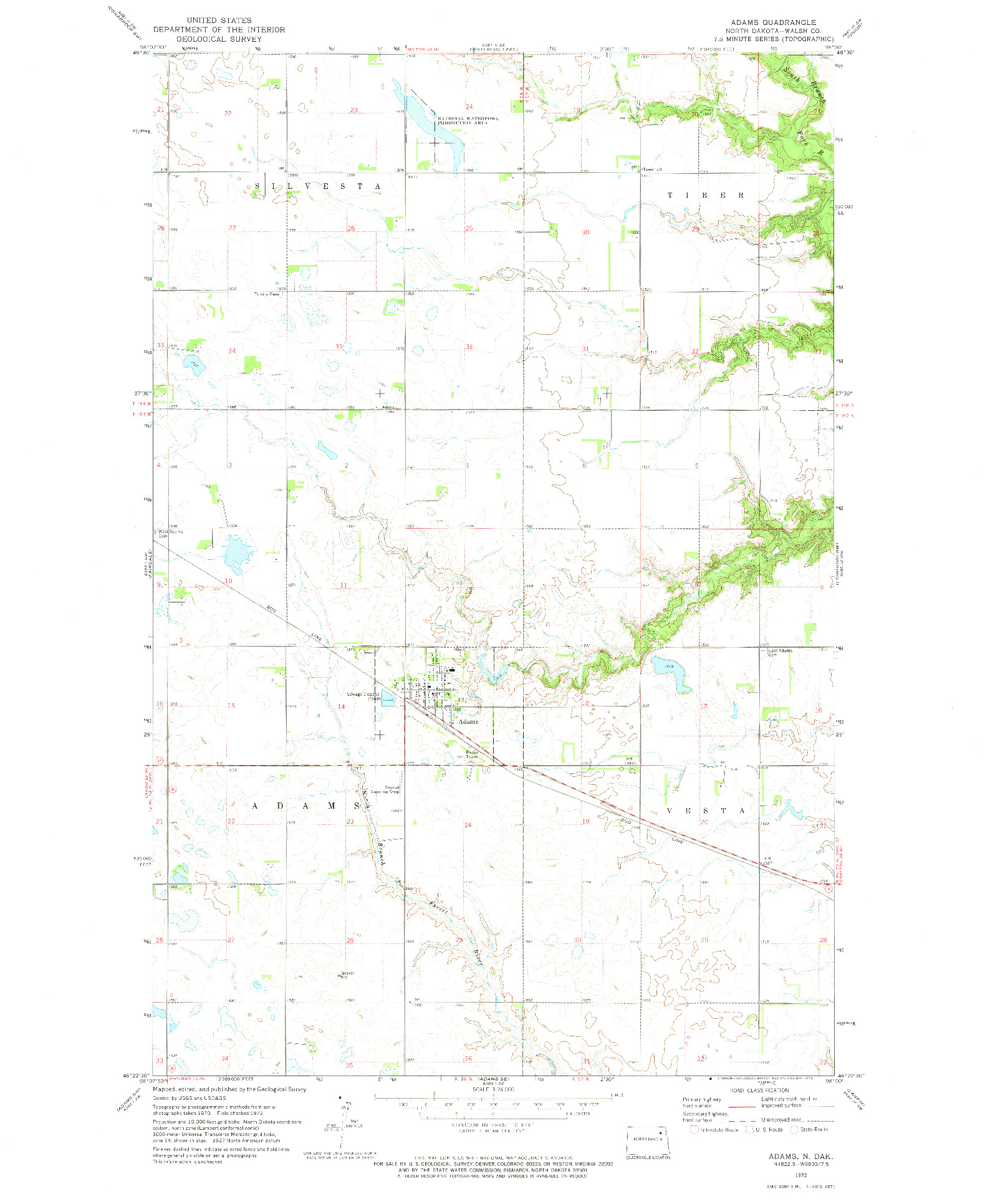 USGS 1:24000-SCALE QUADRANGLE FOR ADAMS, ND 1972