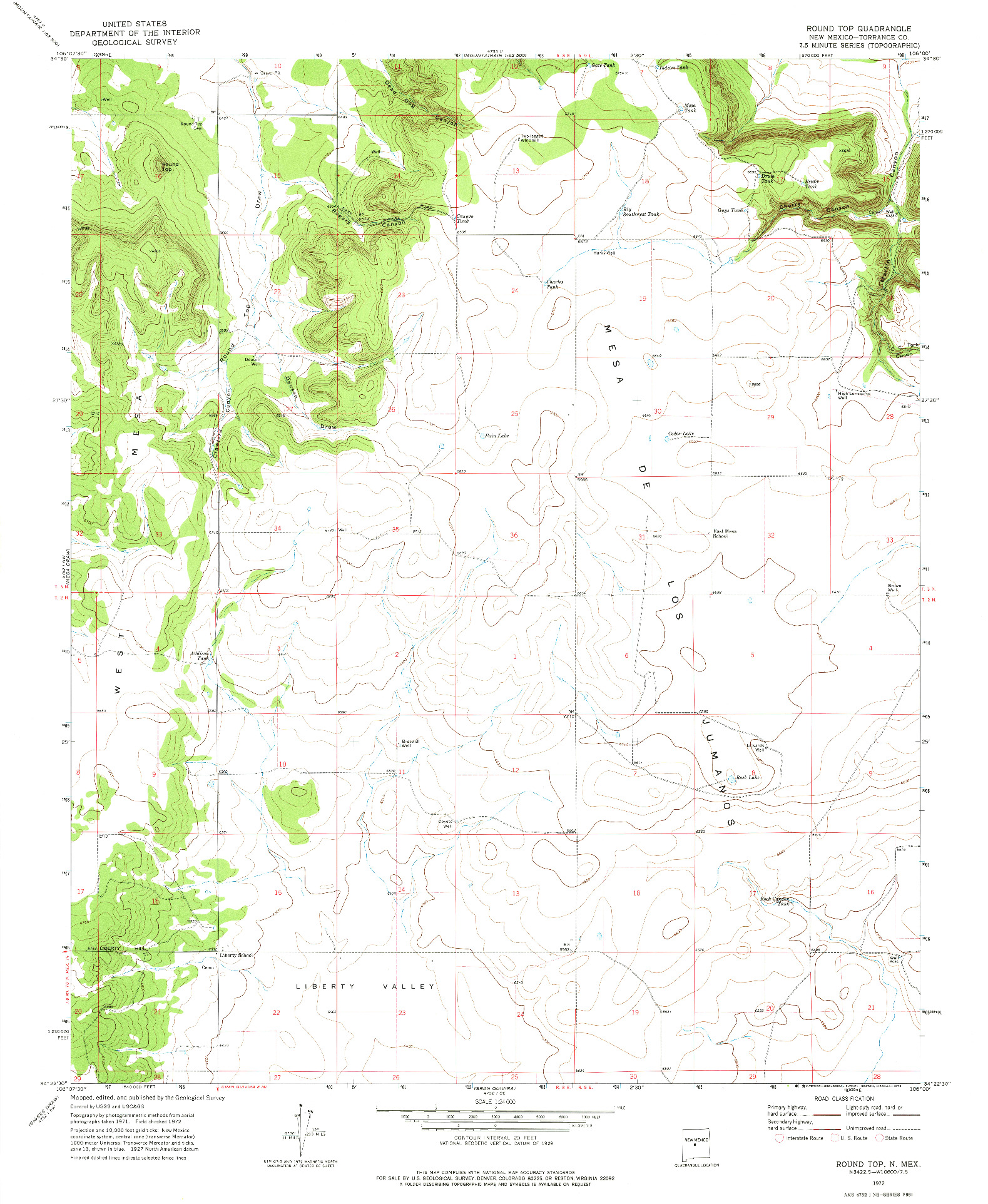 USGS 1:24000-SCALE QUADRANGLE FOR ROUND TOP, NM 1972