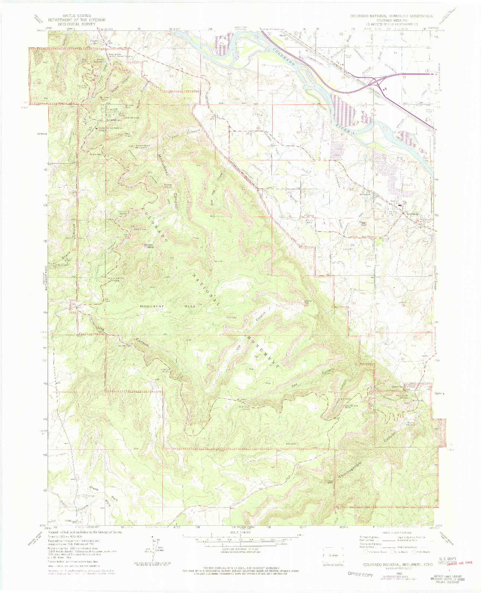 USGS 1:24000-SCALE QUADRANGLE FOR COLORADO NATIONAL MONUMENT, CO 1962