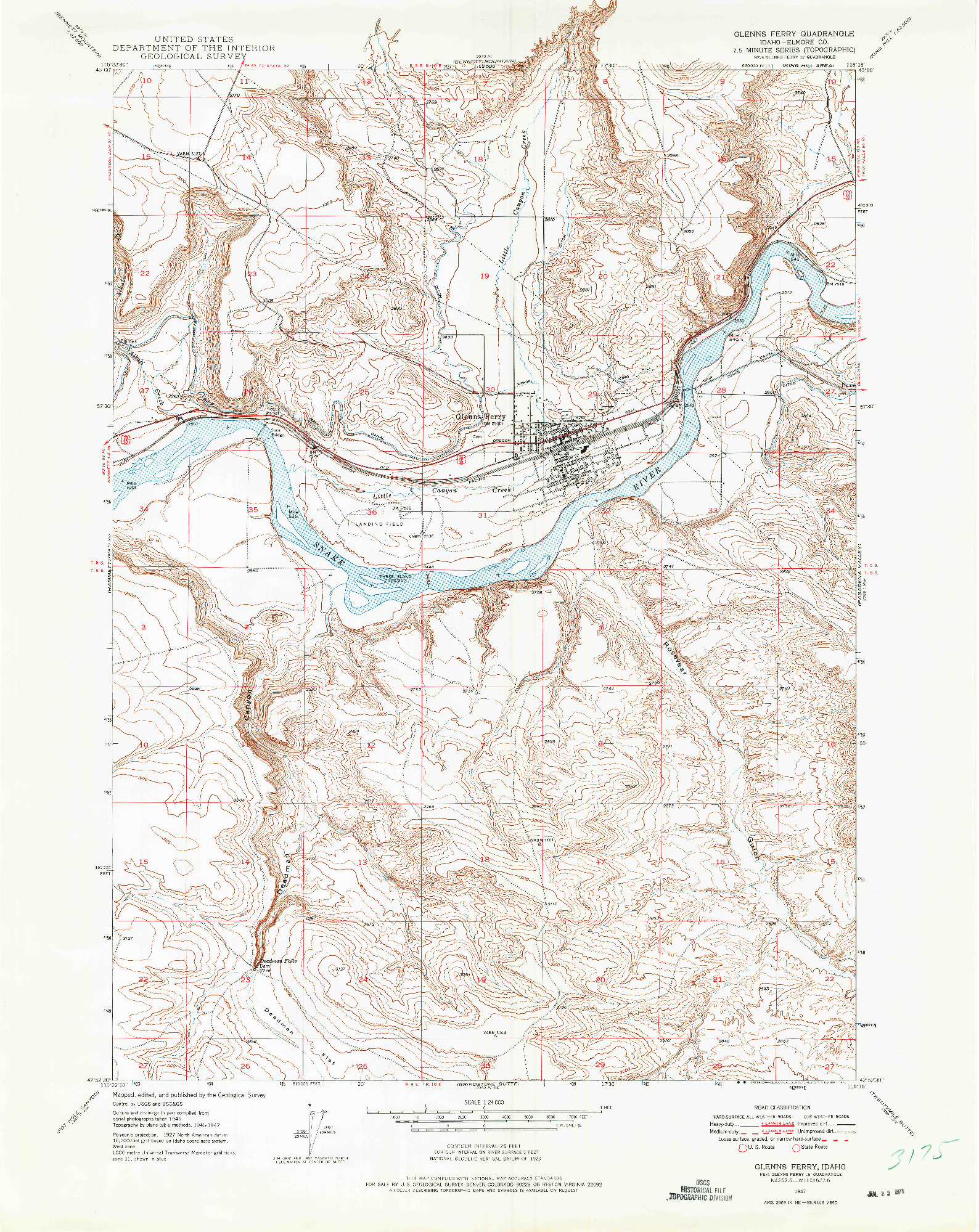 USGS 1:24000-SCALE QUADRANGLE FOR GLENNS FERRY, ID 1947