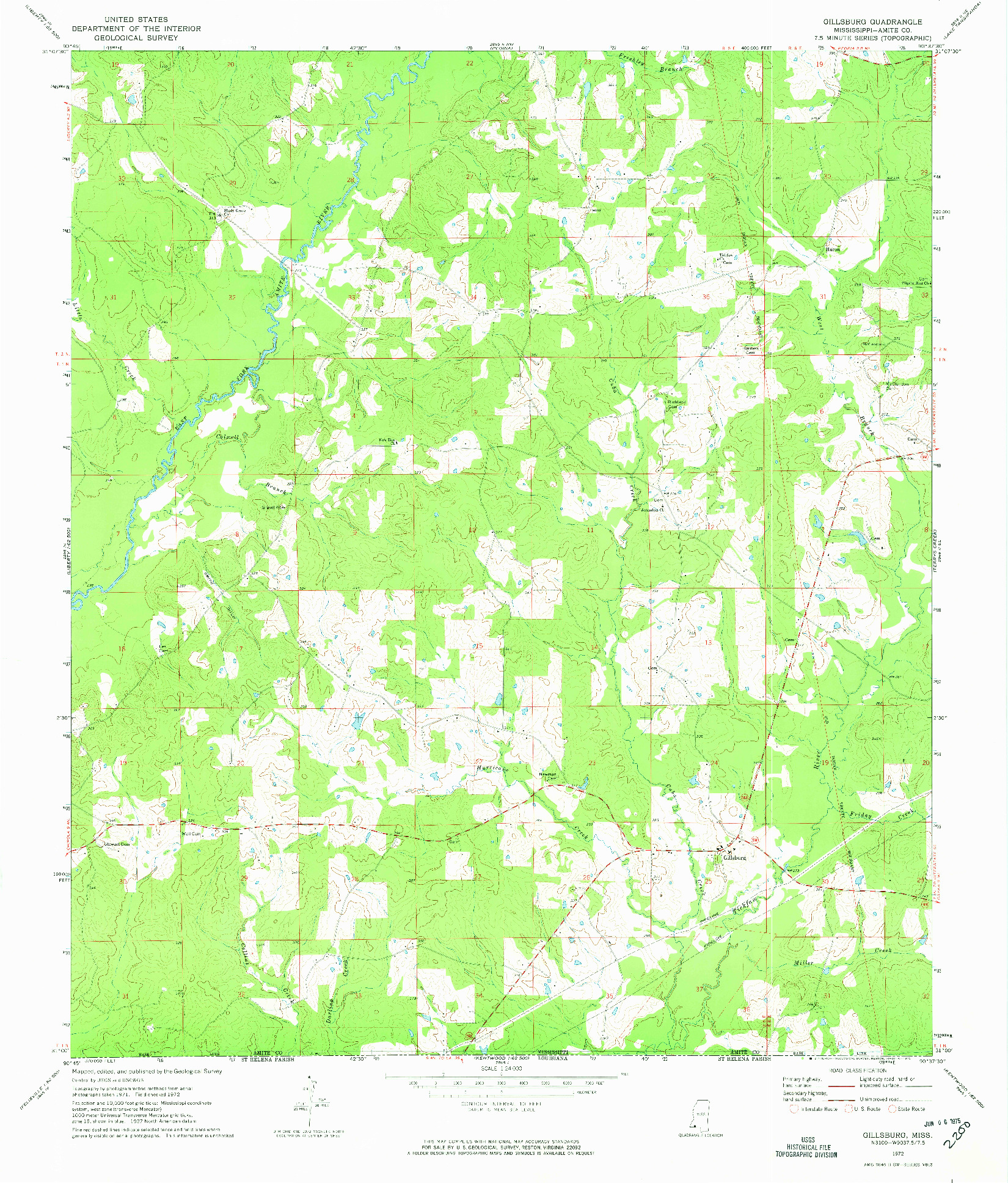 USGS 1:24000-SCALE QUADRANGLE FOR GILLSBURG, MS 1972