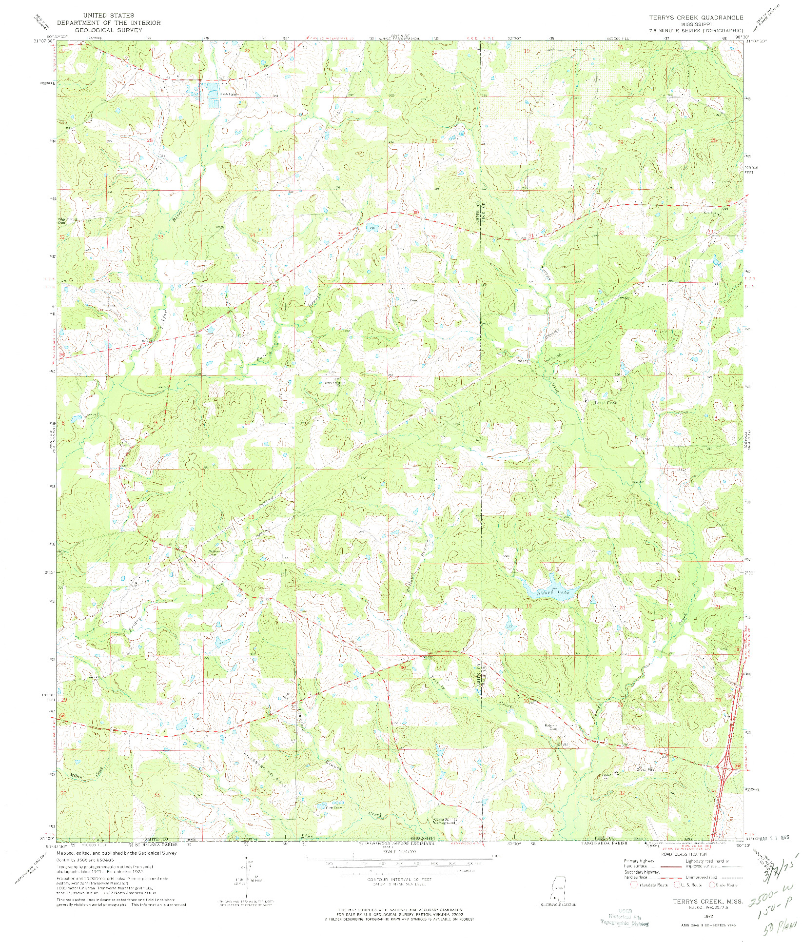 USGS 1:24000-SCALE QUADRANGLE FOR TERRYS CREEK, MS 1972