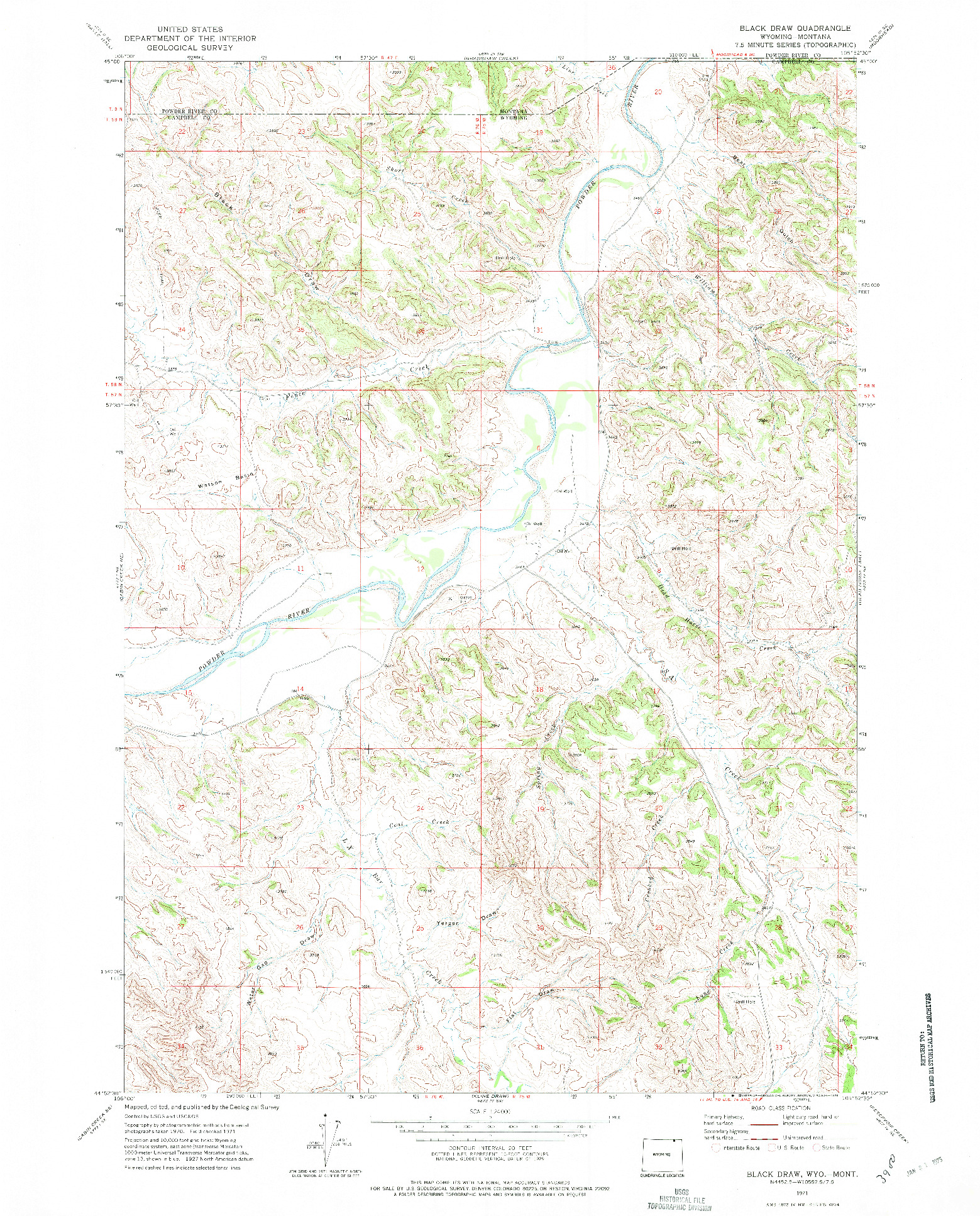 USGS 1:24000-SCALE QUADRANGLE FOR BLACK DRAW, WY 1971