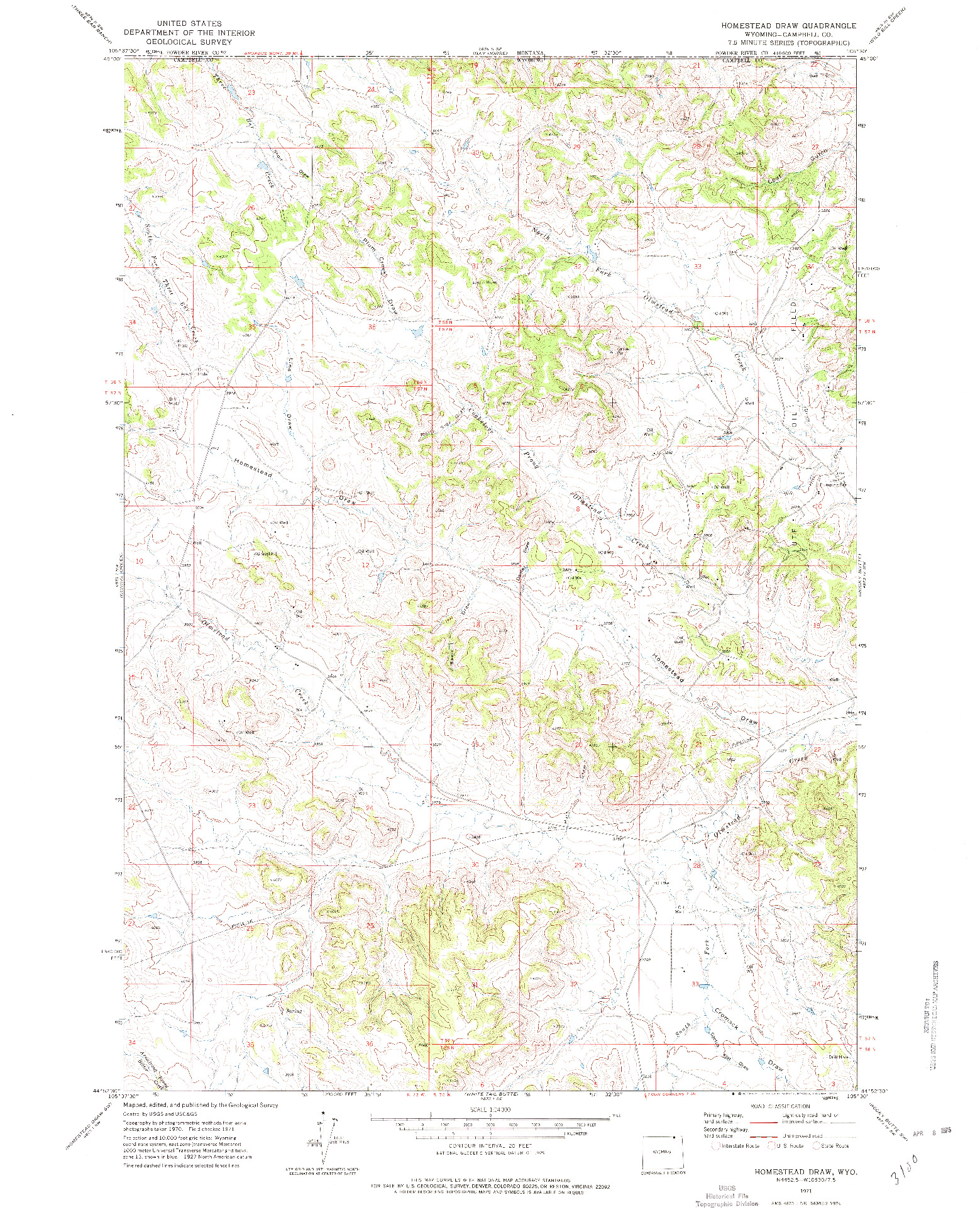 USGS 1:24000-SCALE QUADRANGLE FOR HOMESTEAD DRAW, WY 1971