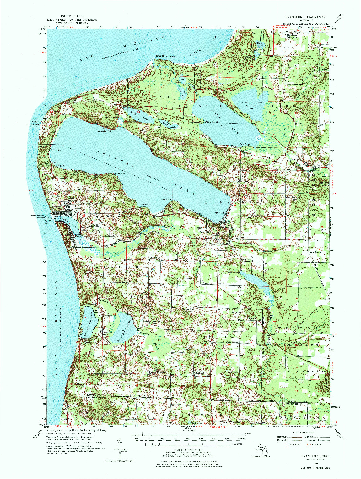 USGS 1:62500-SCALE QUADRANGLE FOR FRANKFORT, MI 1956