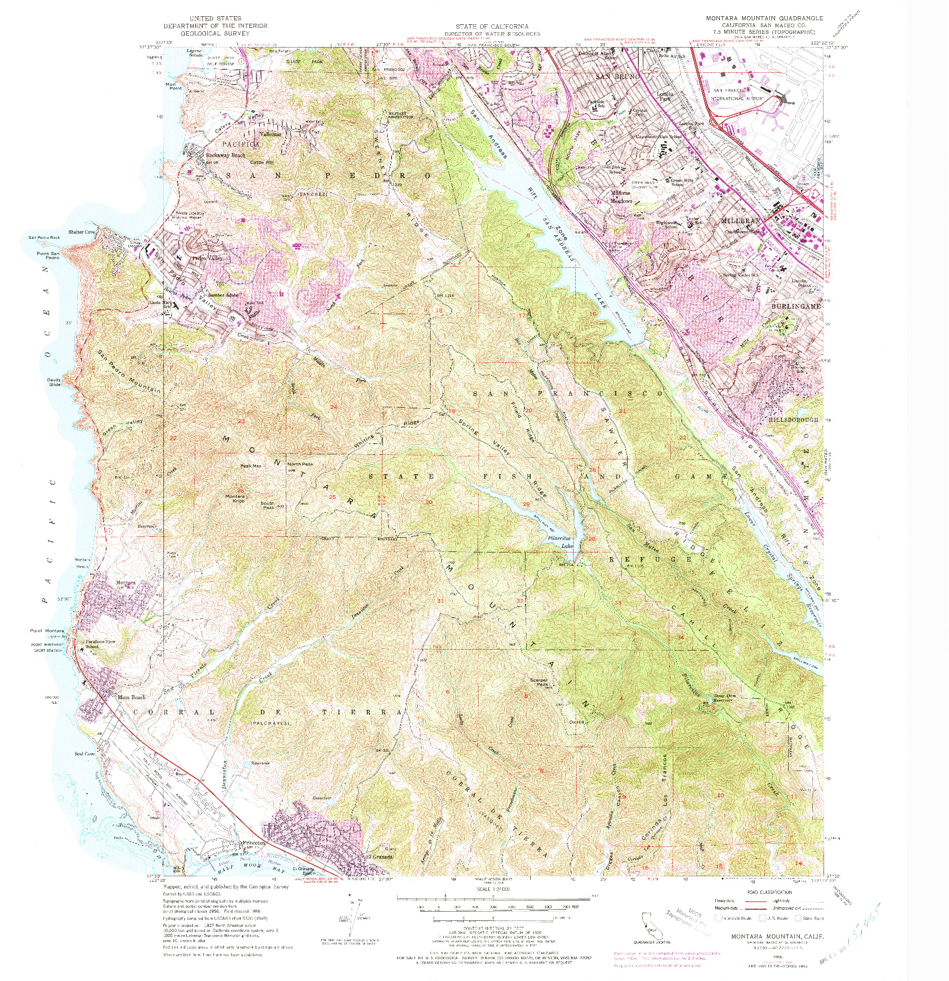 USGS 1:24000-SCALE QUADRANGLE FOR MONTARA MOUNTAIN, CA 1956