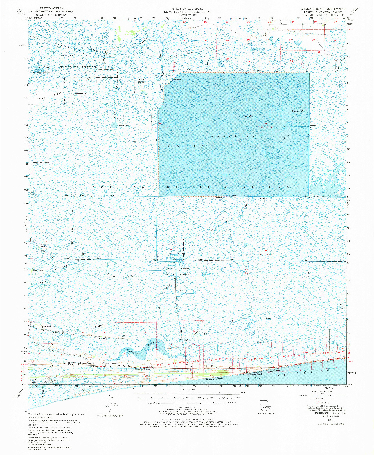 USGS 1:62500-SCALE QUADRANGLE FOR JOHNSONS BAYOU, LA 1955