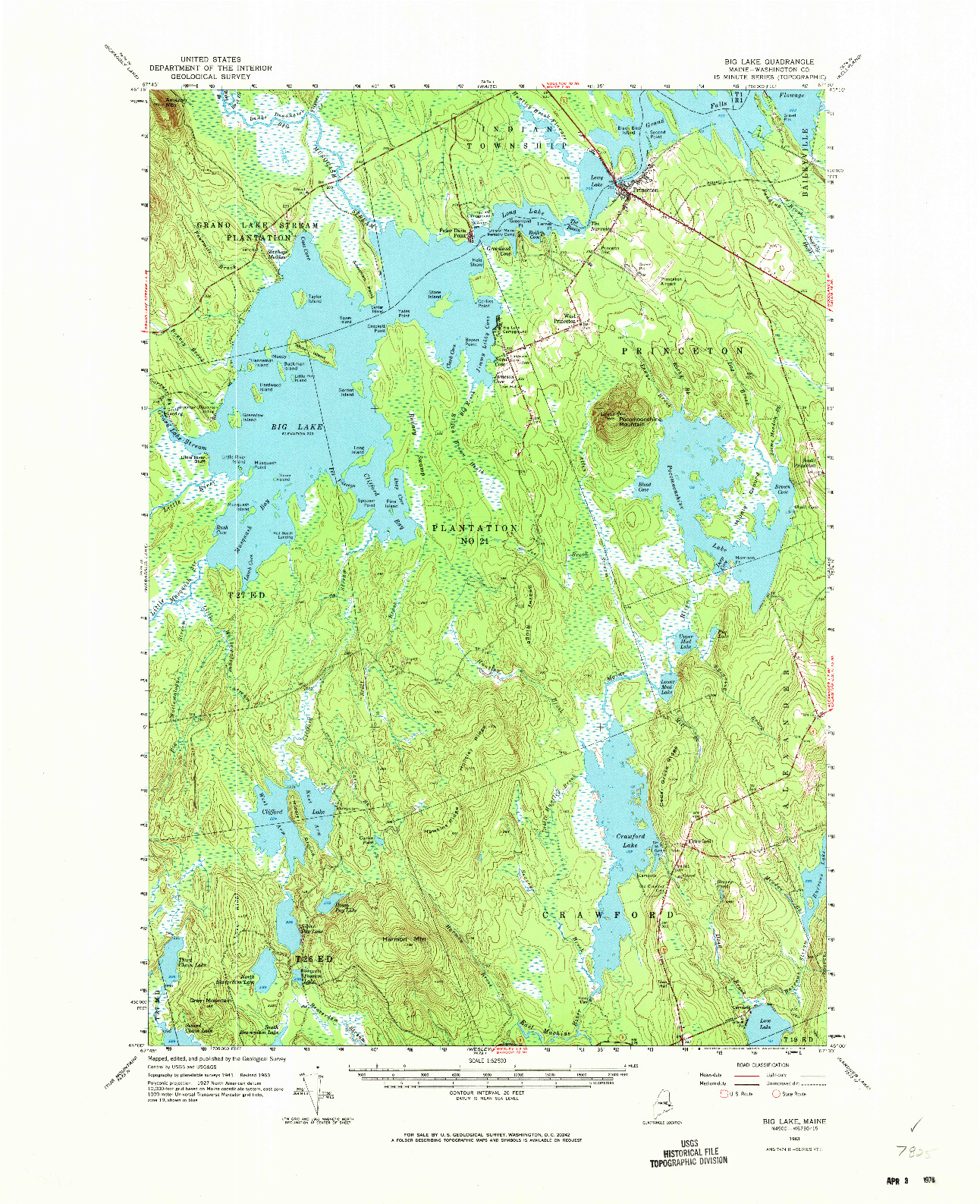 USGS 1:62500-SCALE QUADRANGLE FOR BIG LAKE, ME 1963