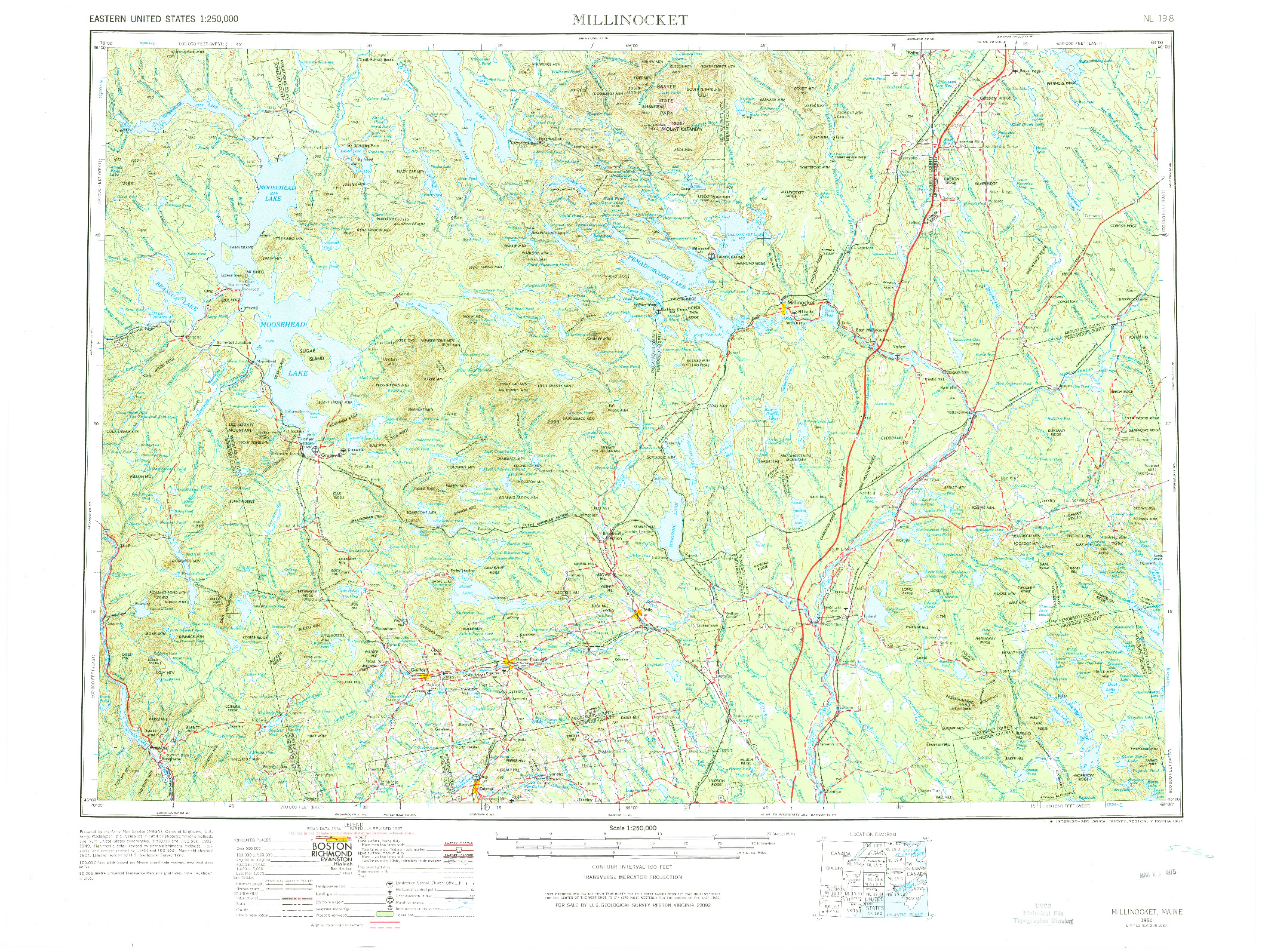 USGS 1:250000-SCALE QUADRANGLE FOR MILLINOCKET, ME 1954