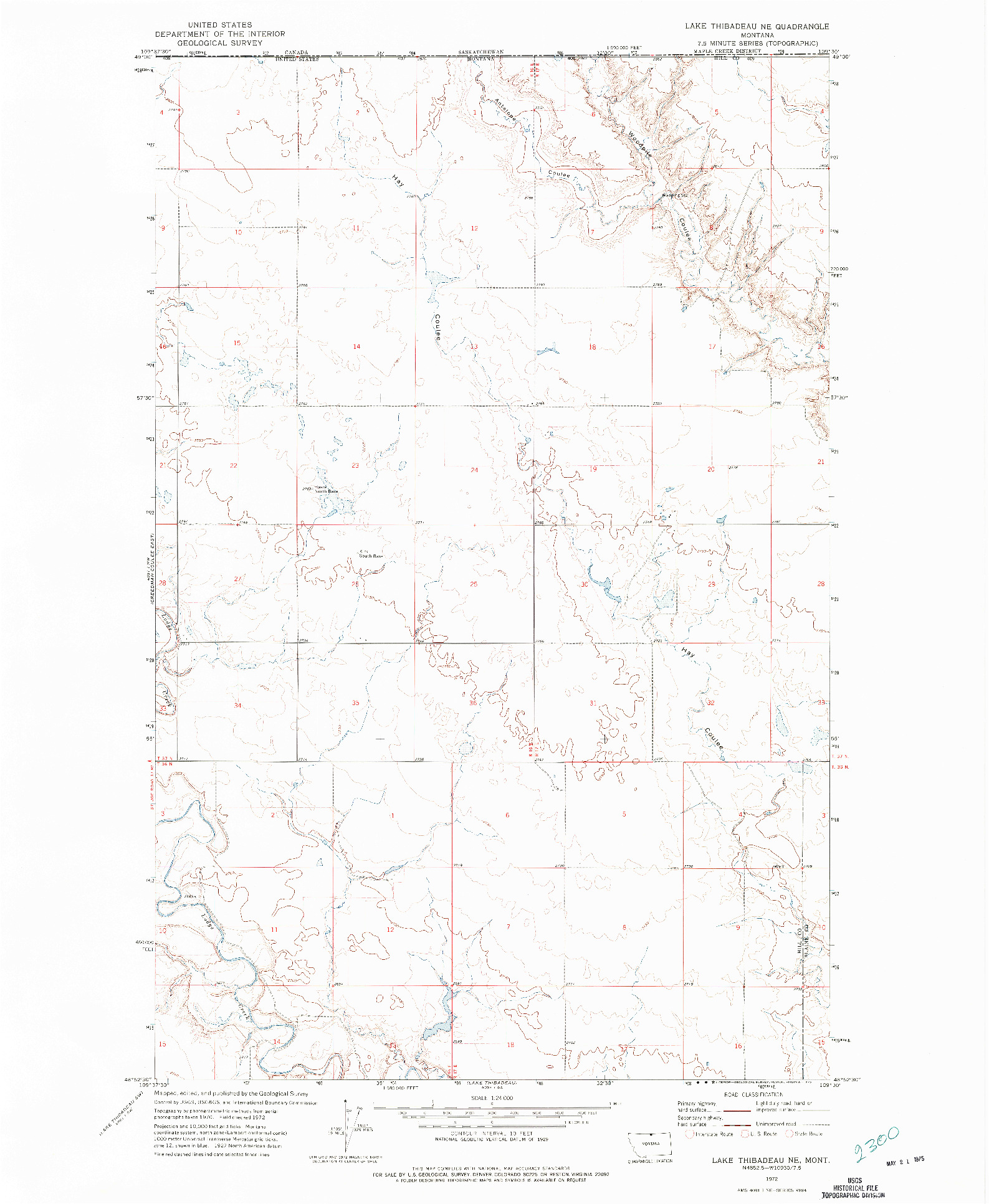 USGS 1:24000-SCALE QUADRANGLE FOR LAKE THIBADEAU NE, MT 1972